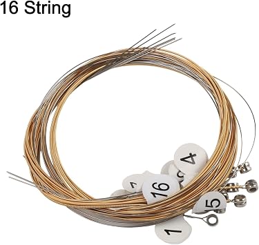 1 Set Lyre Harp Strings Replacement Metal Wire with Ball End for Classical Bright Tone Resonance for Musicians Performers Enthusiasts Silver(16 String)