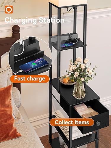 Miniatura 2 de addlon Lámpara de pie con 2 USB, 1 salida y cajón, bombilla LED de 3 temperaturas de color (9W), lámpara de sofá con pantalla blanca, lámpara de pie