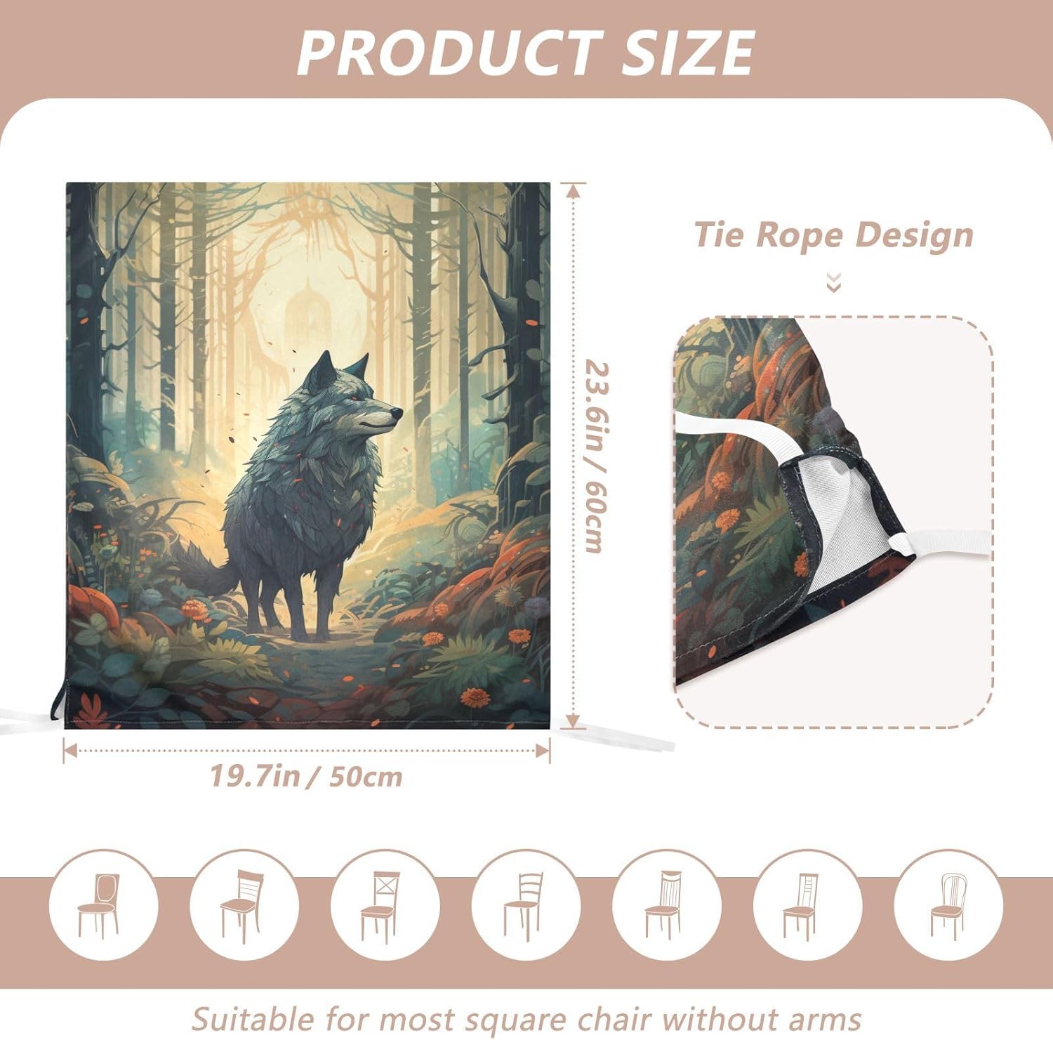 ALAZA Wolf Forest Floral Chair Back Cover Set of 6, Washable Reusable Removable Chair Slipcovers Decorative Chair Cover for Home Kitchen Wedding Party