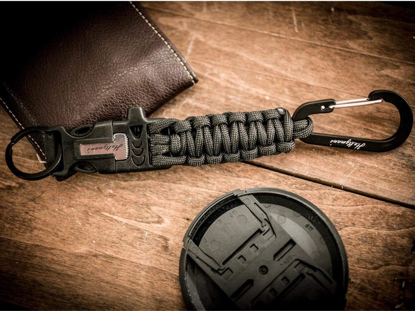 Ultimate 5-in-1 Paracord Keychain with Carabiner for Camping, Fishing, Hunting & Outdoor Emergencies | Multipurpose Survival Tool with Paracord, Emergency Whistle, Flint Rod, Cutting Tool & Key Ring : Sports & Outdoors