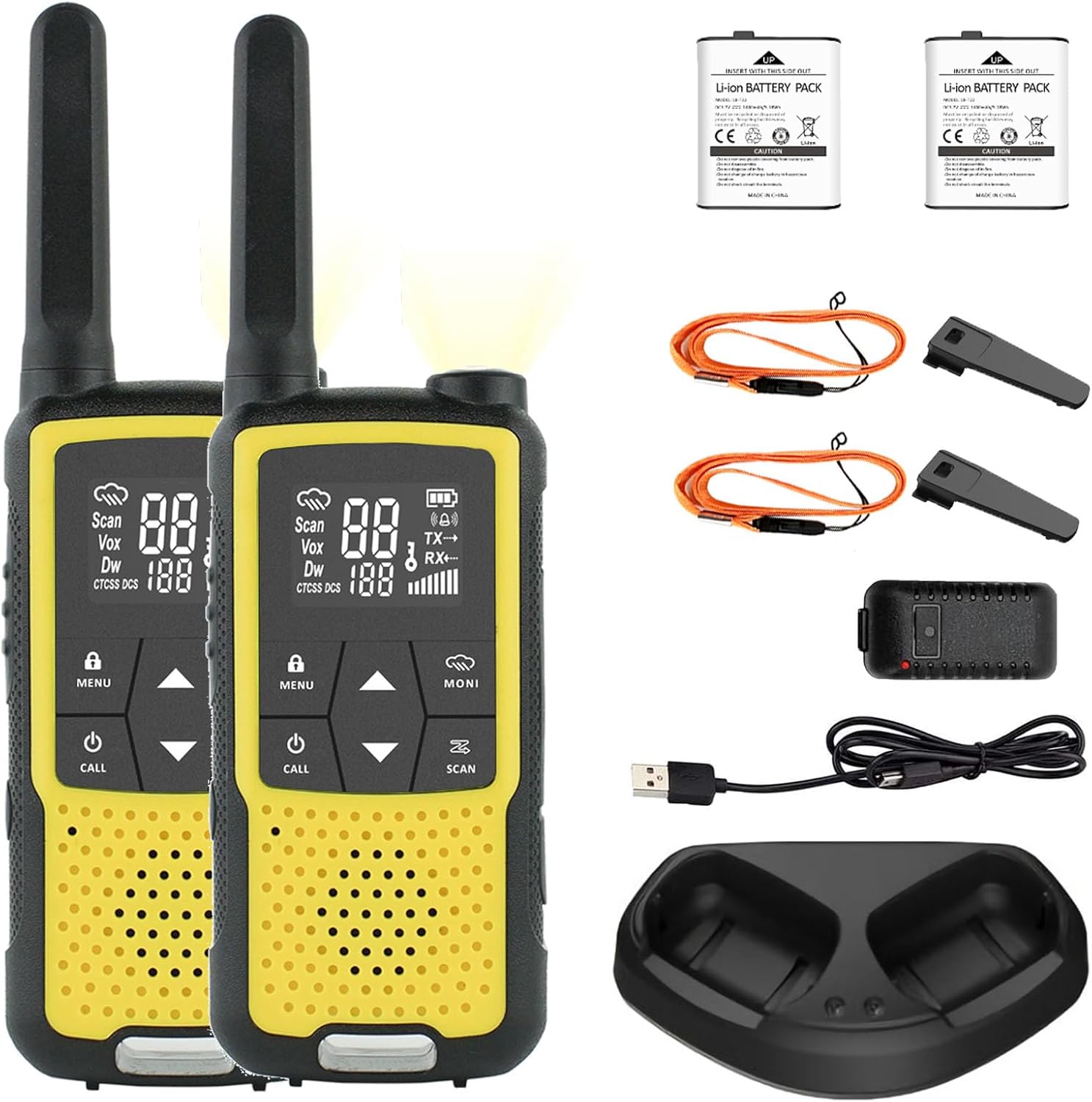 Walkie Talkie Long Range 22 Channels FRS Radio Rechargeable Walkie Talkies for Family Outdoor Camping (2 Pack, Yellow)