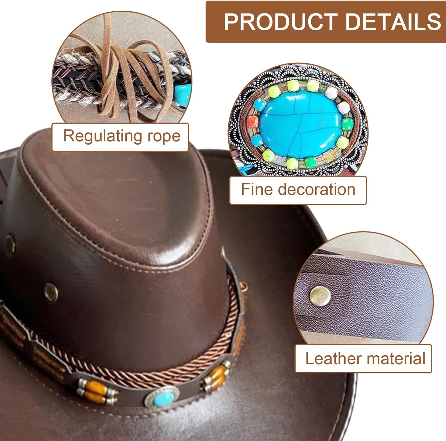 Cowboy Hat Bands for Men Women, 6 Styles Adjustable Leather Hat Band, DIY Friendly Decorative Accessories image 3