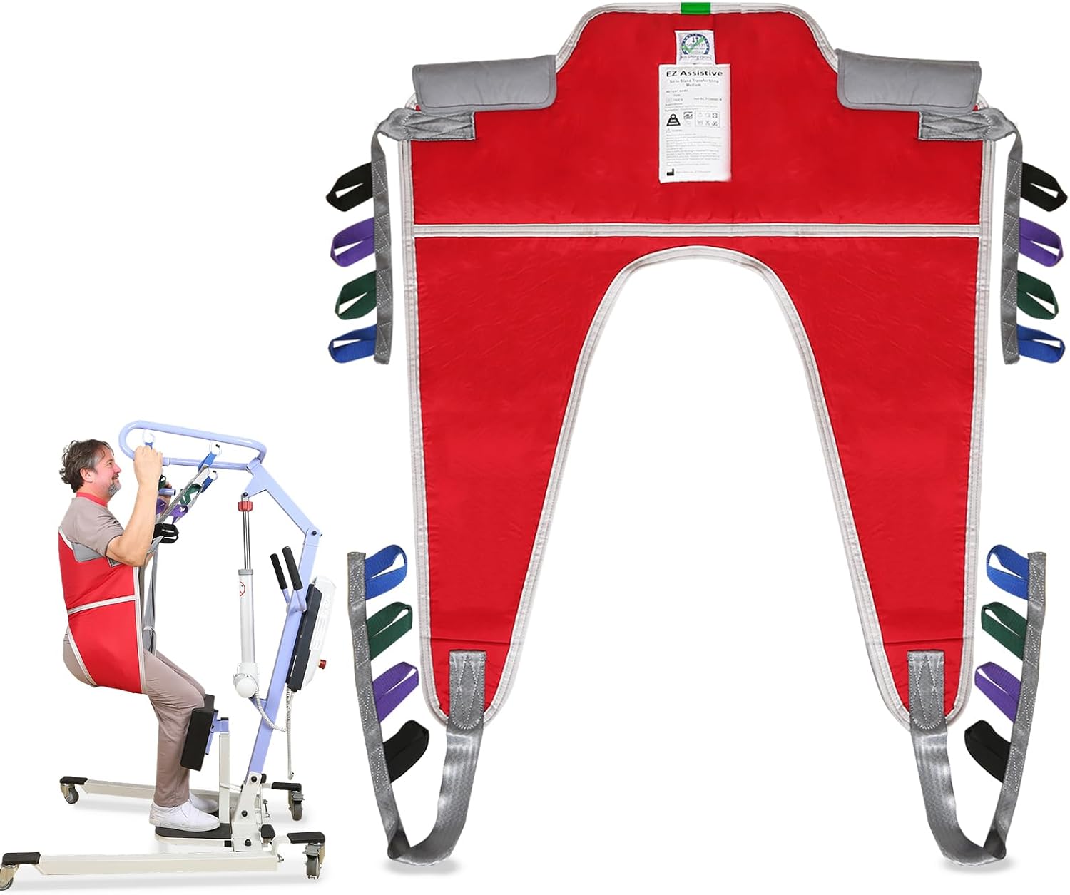 Sit to Stand Sling,Lift Patient Aid Padded Sling and Stand Assist with Back Support,Patient Lift Sling Works with Most Mobility Aids & Equipment (Red, Large)