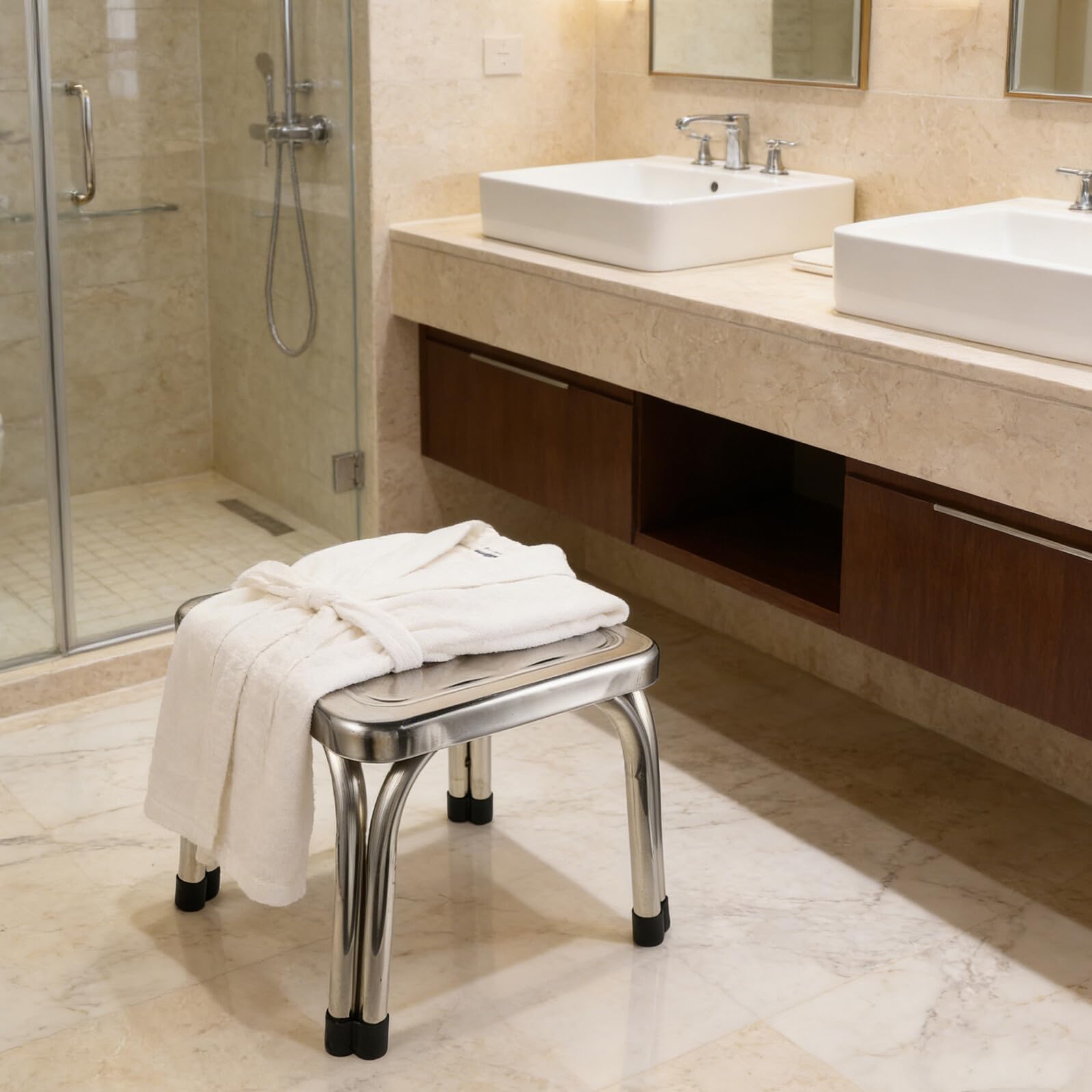 ibasenice Taburete de Ducha de Acero Inoxidable Resistente al Agua, Antideslizante, 22 Cm Grosor, Banco Compacto para Baño y Hogar, Asiento Seguro para Personas Mayores y Uso en Ducha