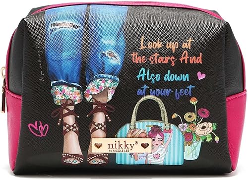 DESTINY BY NICOLE LEE Bolsa de cosméticos para maquillaje con cremallera accesorios de tocador bolsa de viaje de cuero ecológico para mujeres y