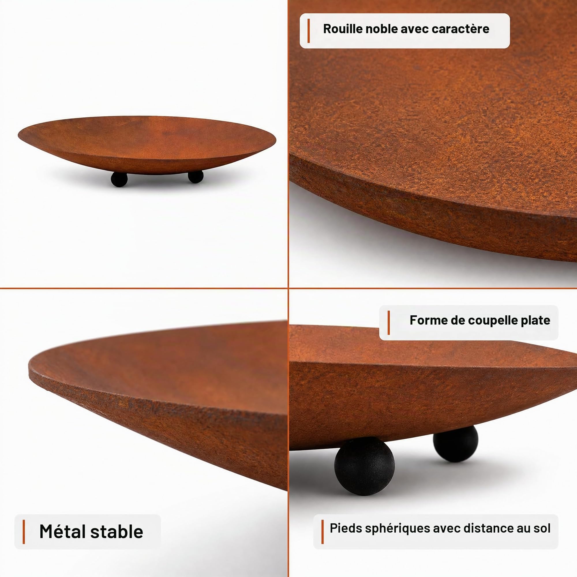 Bol en métal, patine, 50 x 9 cm, décoration de jardin rustique et rouille, accessoire de décoration rond pour jardin, balcon et terrasse, taille M