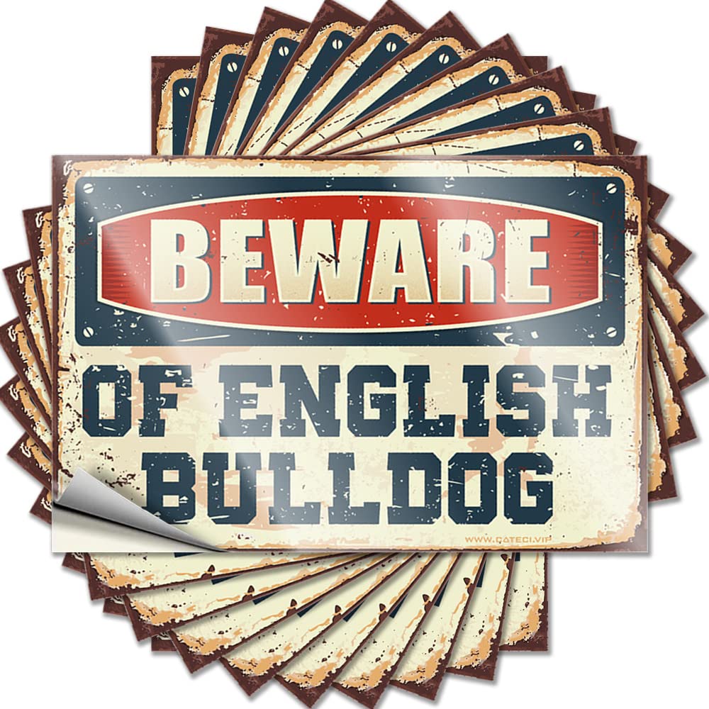 Cool Decal, Van Case Beware of English Bulldog | Funny Quote Taupe Decals(8X12CM)