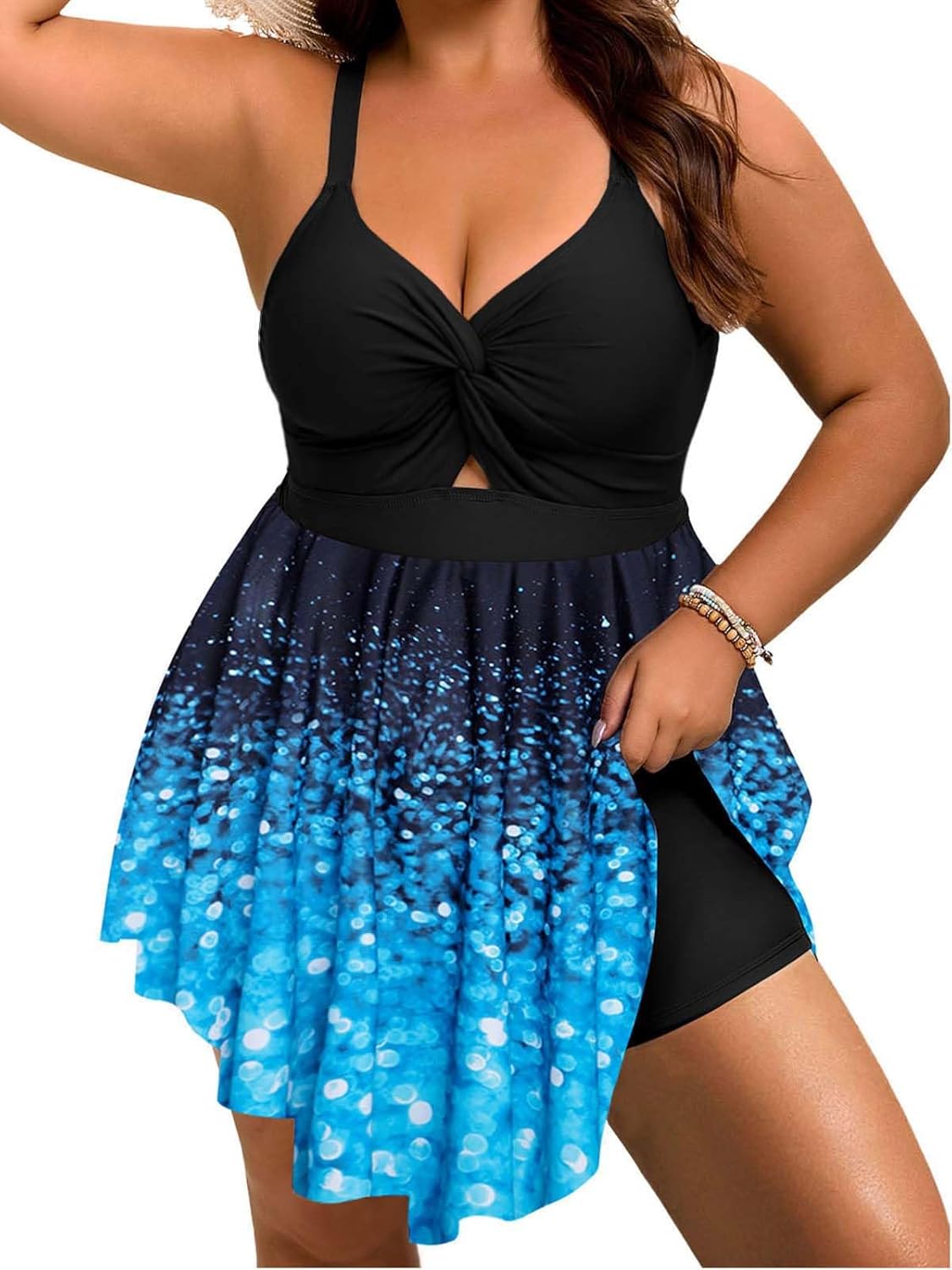Arolina Plus Size Bathing Suit for Women Swim Dress Tummy Control Swimsuits Two Piece Flowy Tankini with Shorts