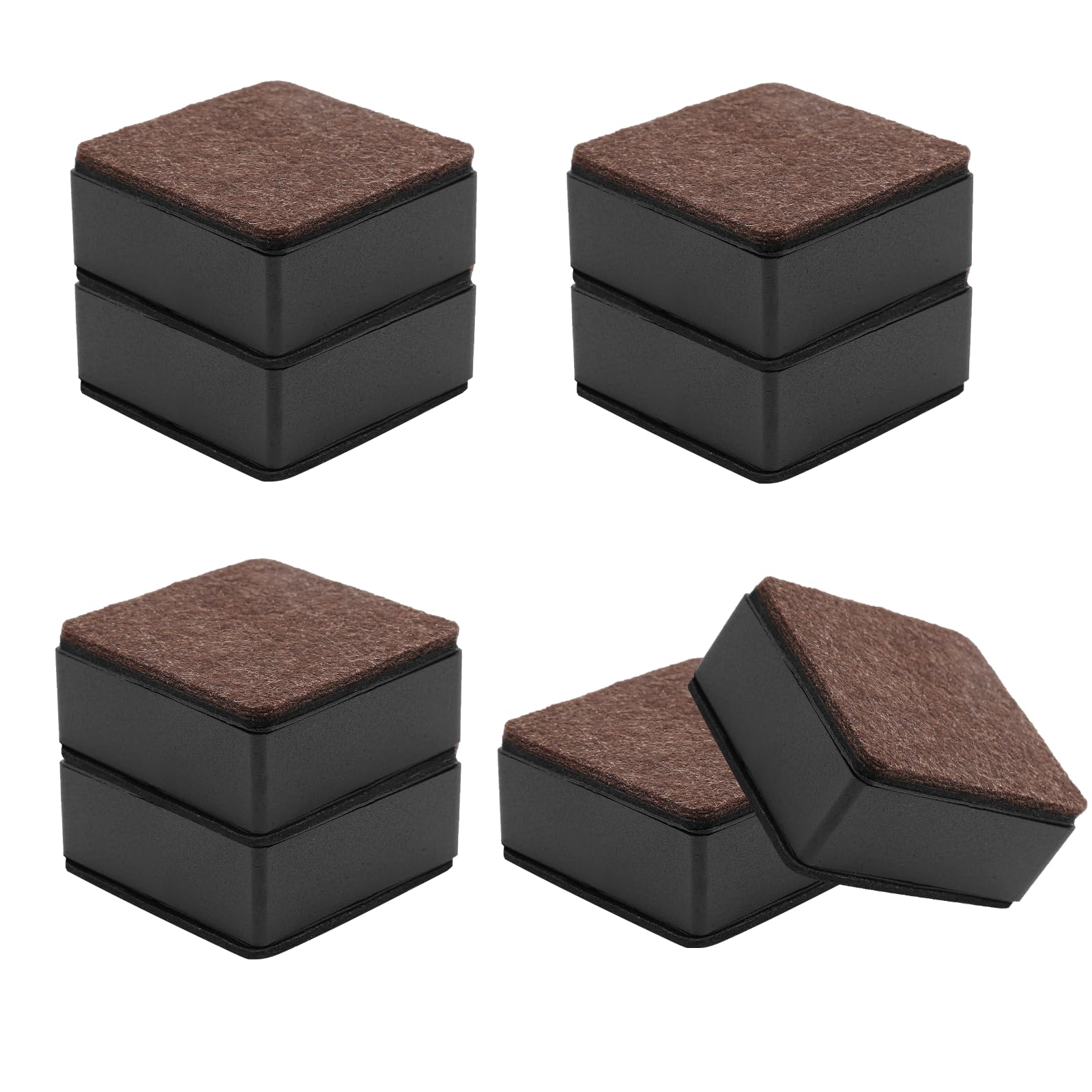 Muretnze 8 Pcs Black Self-Adhesive Furniture Bed Risers, Square Heavy Duty Carbon Steel Table Sofa Risers Adds 30mm Height with Felt Pad