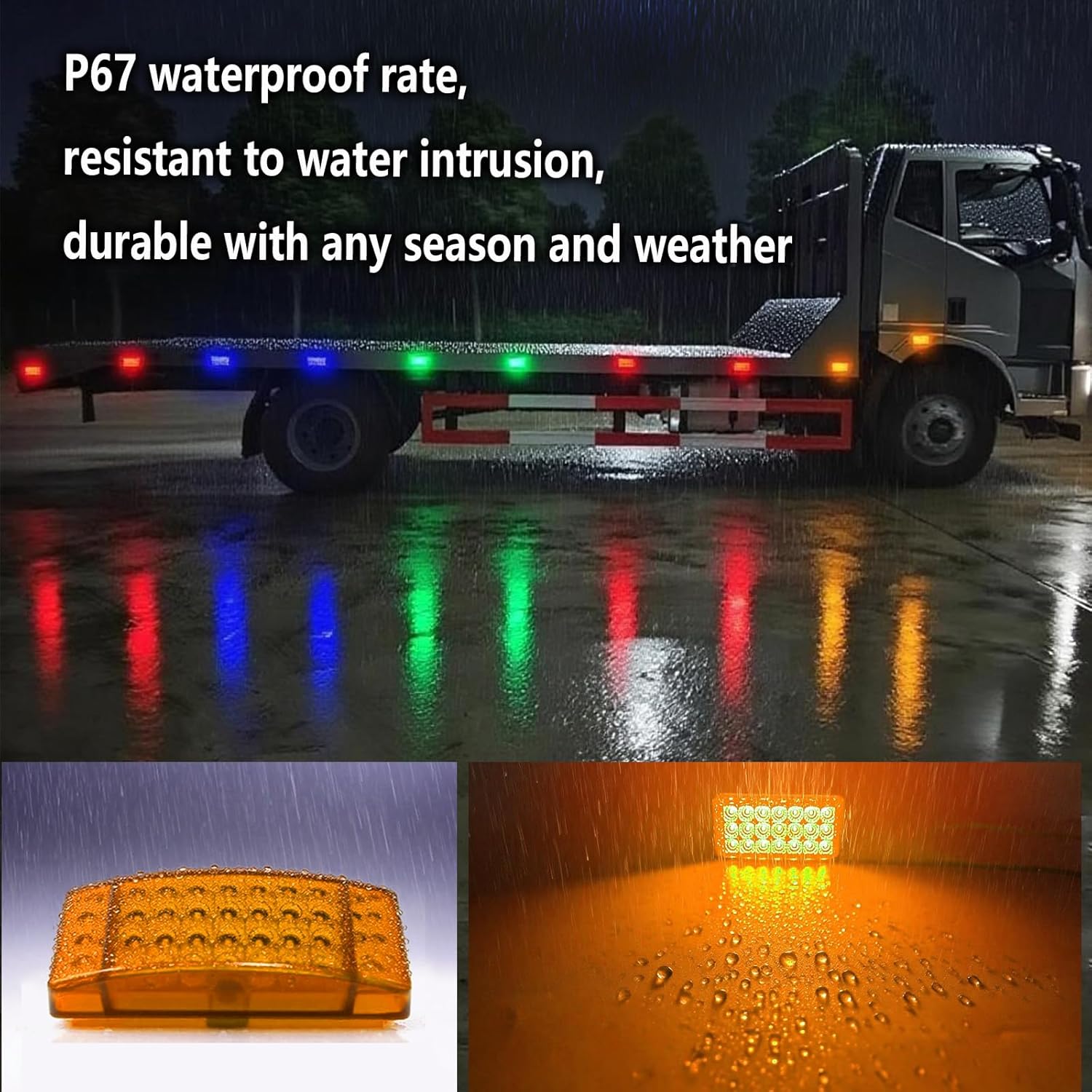 4Pcs 5.8" Amber 21LED Side Marker Clearance Trailer Lights, 3-in-1 Front Rear Strobe Sequential Signal Brake Indicator Waterproof 12V Rectangular Tail Light for Truck Camper Bus Van RV ATV