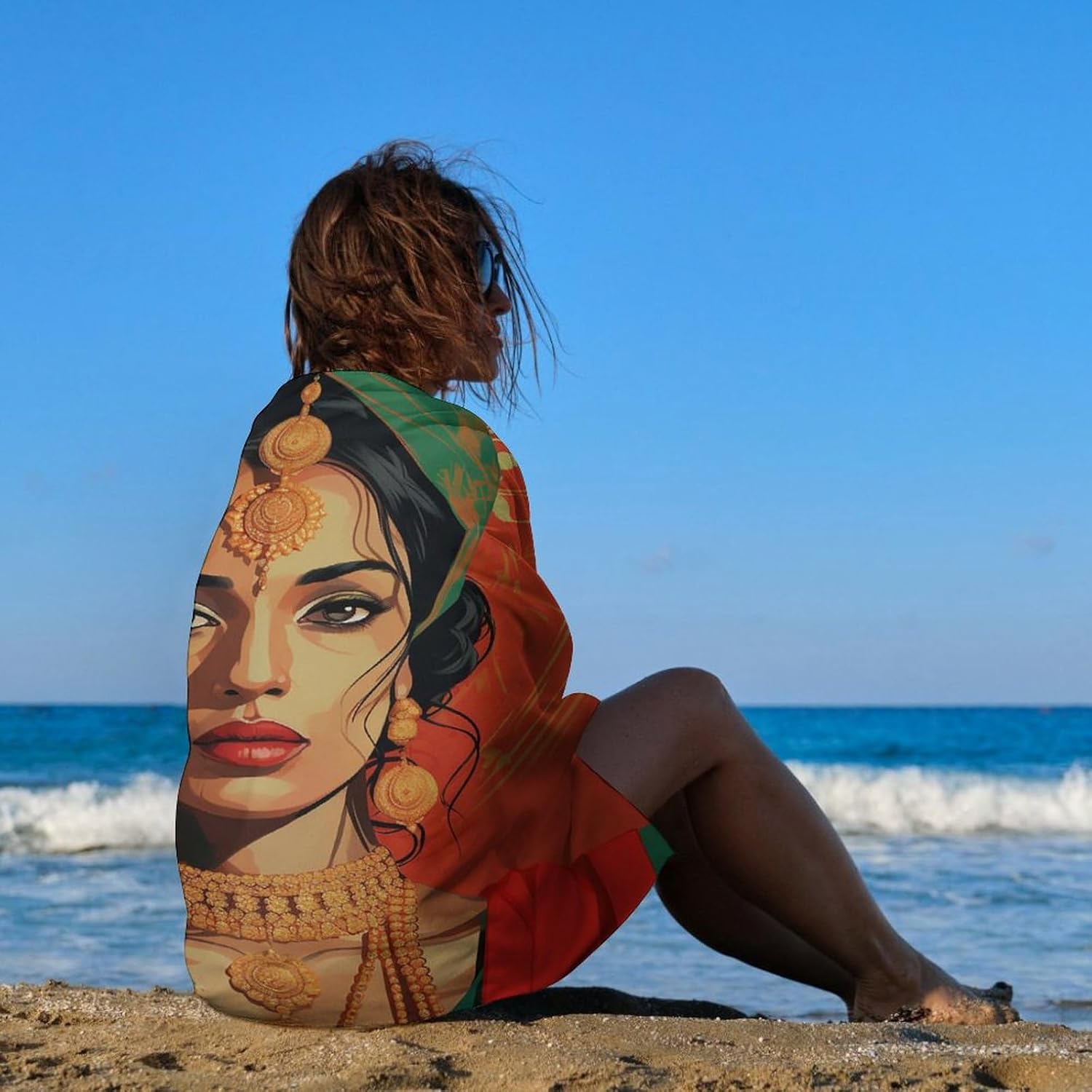 Swimming Towel, Portrait of Indian Woman Printed Fashion Towel,Portable Towel,Durable Towel