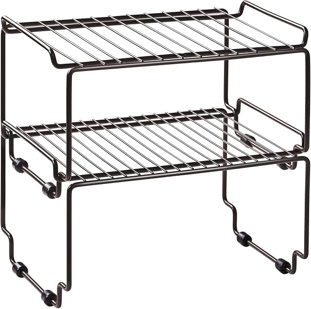 Puricon 2 Pack Kitchen Cupboard Shelf Organiser Rack, Stackable Kitchen Cupboard Storage Wire Shelf Mug Cup Dish Plate Organiser for Cabinet Countertop Pantry Home Bathroom -Small