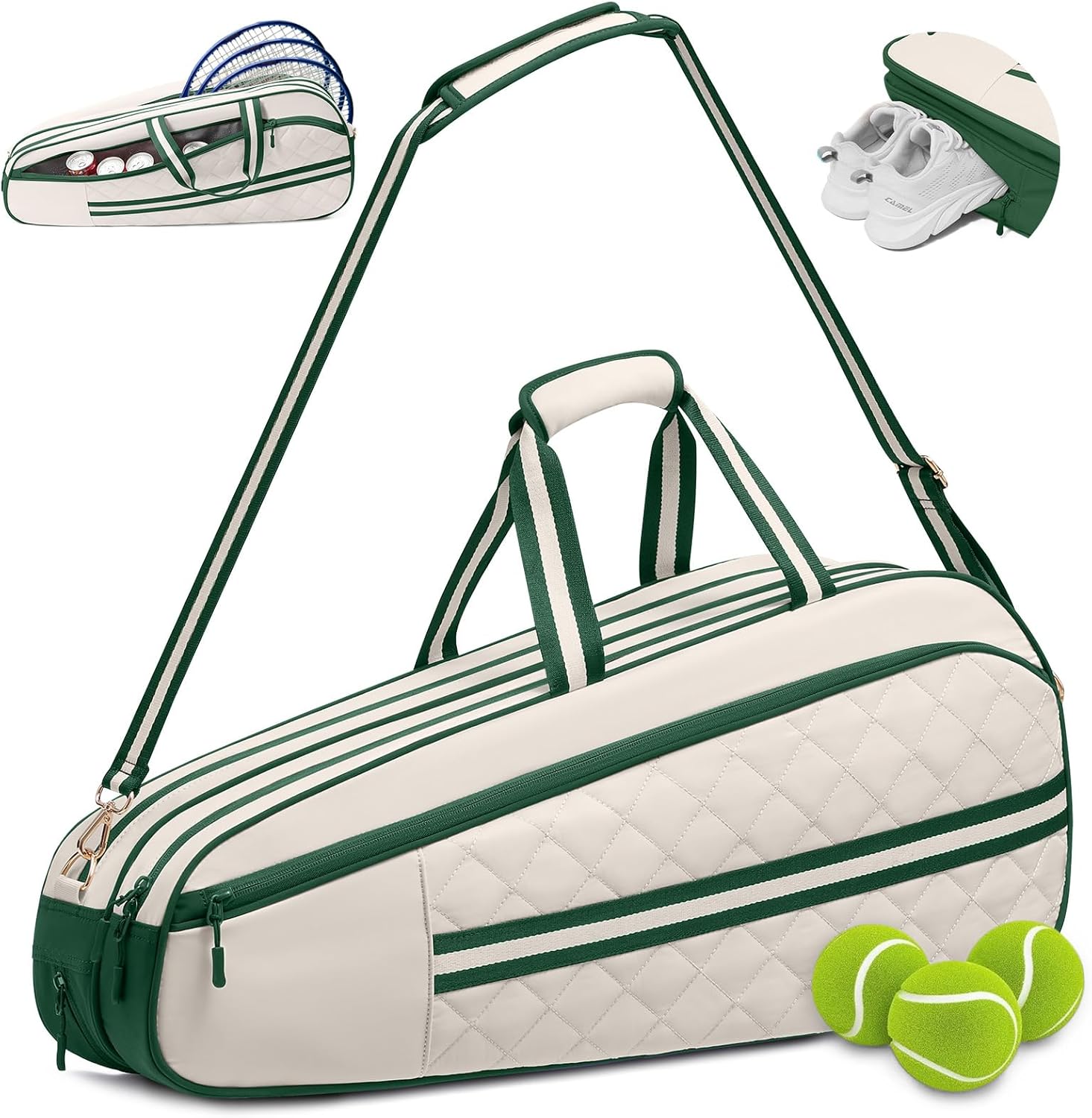 Sucipi Tennis Bag for Women & Men, 3-6 Rackets Tennis Racket Bag with Shoe Compartment & Insulated Pocket, Water-Resistant Gym Bag, Perfect Tennis Accessories for Court Training & Daily Use