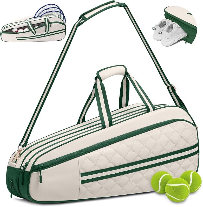 Bolsa de tenis acolchada para mujeres y hombres, con capacidad para 3 o 6 raquetas de tenis | Protección acolchada, compartimento para zapatos, bolsillo aislado, separación húmedo-seco, transporte al hombro o en la mano para entrenamiento y uso diario.