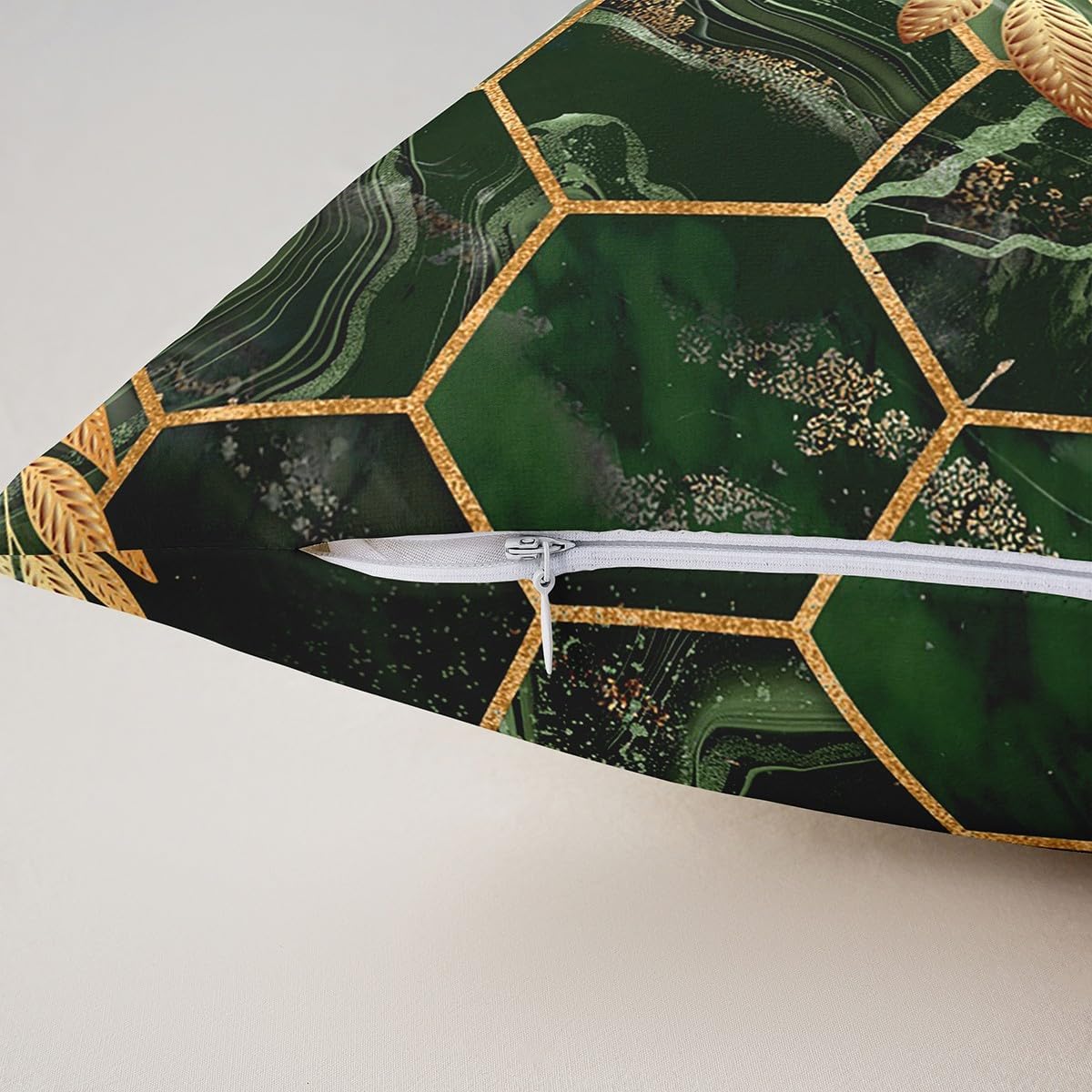 Honeycomb Pillow Cases Cushion Covers Green Marble Throw Pillow Covers 16"x16" Set of 4 Soft For Kids Modern Marble Aesthetic Decorative Throw Pillowcases Geometrical Green Gold Black Cushion Cases