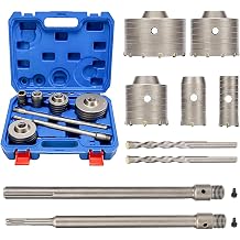 XDOVET 1-2/11" to 4" Concrete Hole Saw Kits, 9PCS 30 40 65 80 100 MM with SDS Plus & Max Drill Shank Drill Bit Sets, Masonry Hole Saw Tool Set for Concrete Cement Brick Stone Wall Drilling Kit