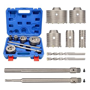 XDOVET 1-2/11" to 4" Concrete Hole Saw Kits, 9PCS 30 40 65 80 100 MM with SDS Plus & Max Drill Shank Drill Bit Sets, Masonry Hole Saw Tool Set for Concrete Cement Brick Stone Wall Drilling Kit