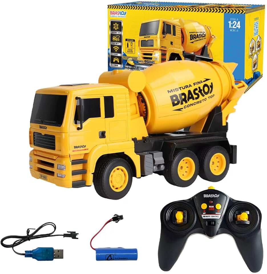 STEM Brinquedos Caminhão Betoneira de Controle Remoto - Veículo de Construção com Tambor Giratório, Presente para Crianças de 8 Anos