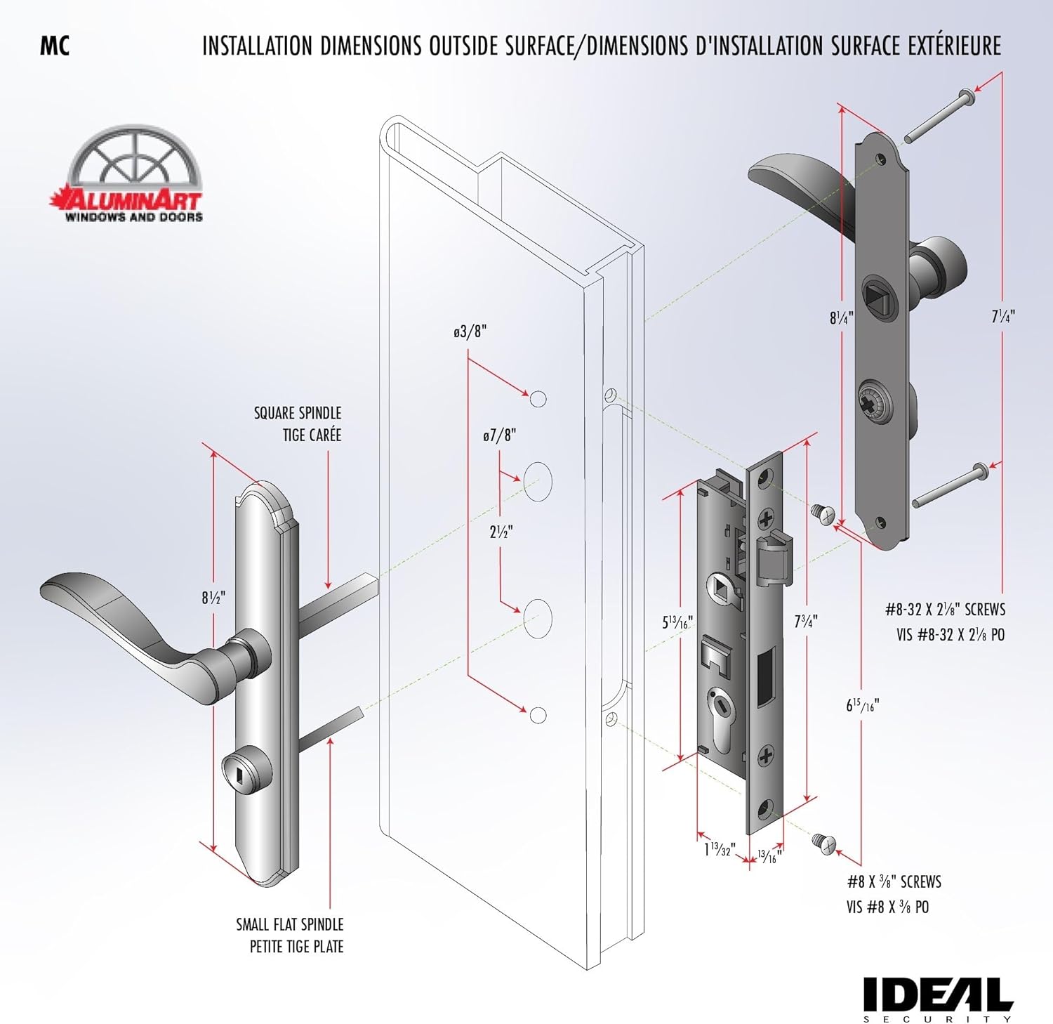 Ideal Security MCMB Curved Mortise Lock Set, Exclusive Replacement for AluminArt Storm Doors and Screen Doors, Adjustable 3/4" Backset, Matte Black