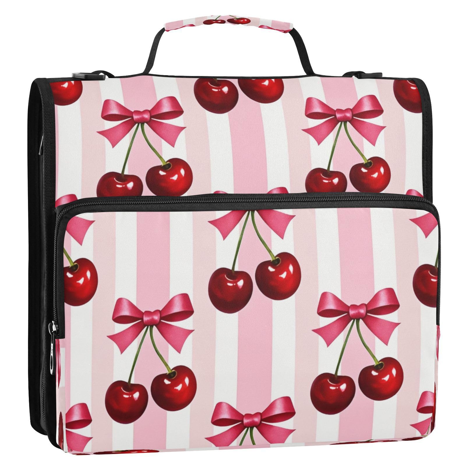 Red Cherries with Bow Zipper Raccoglitore a 3 anelli 3,8 cm D-Ring Raccoglitore Molteplici Tasche Espansione Cartella di File Organizzatore Documenti