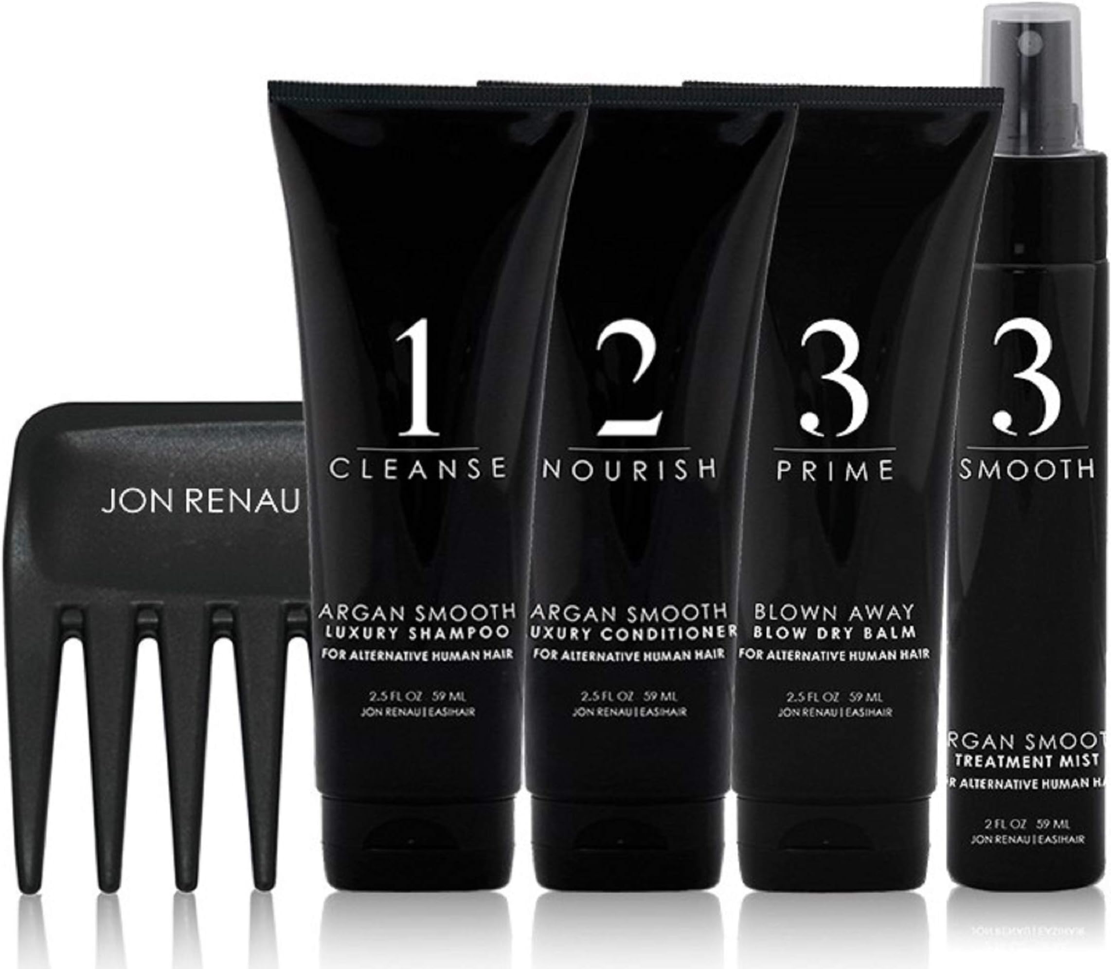 Jon RenauHuman Hair Wig Care Travel Kit, 5 Piece Set (Luxury Shampoo, Luxury Conditioner, Treatment Mist, Blow Dry Balm, Wide Tooth Comb)