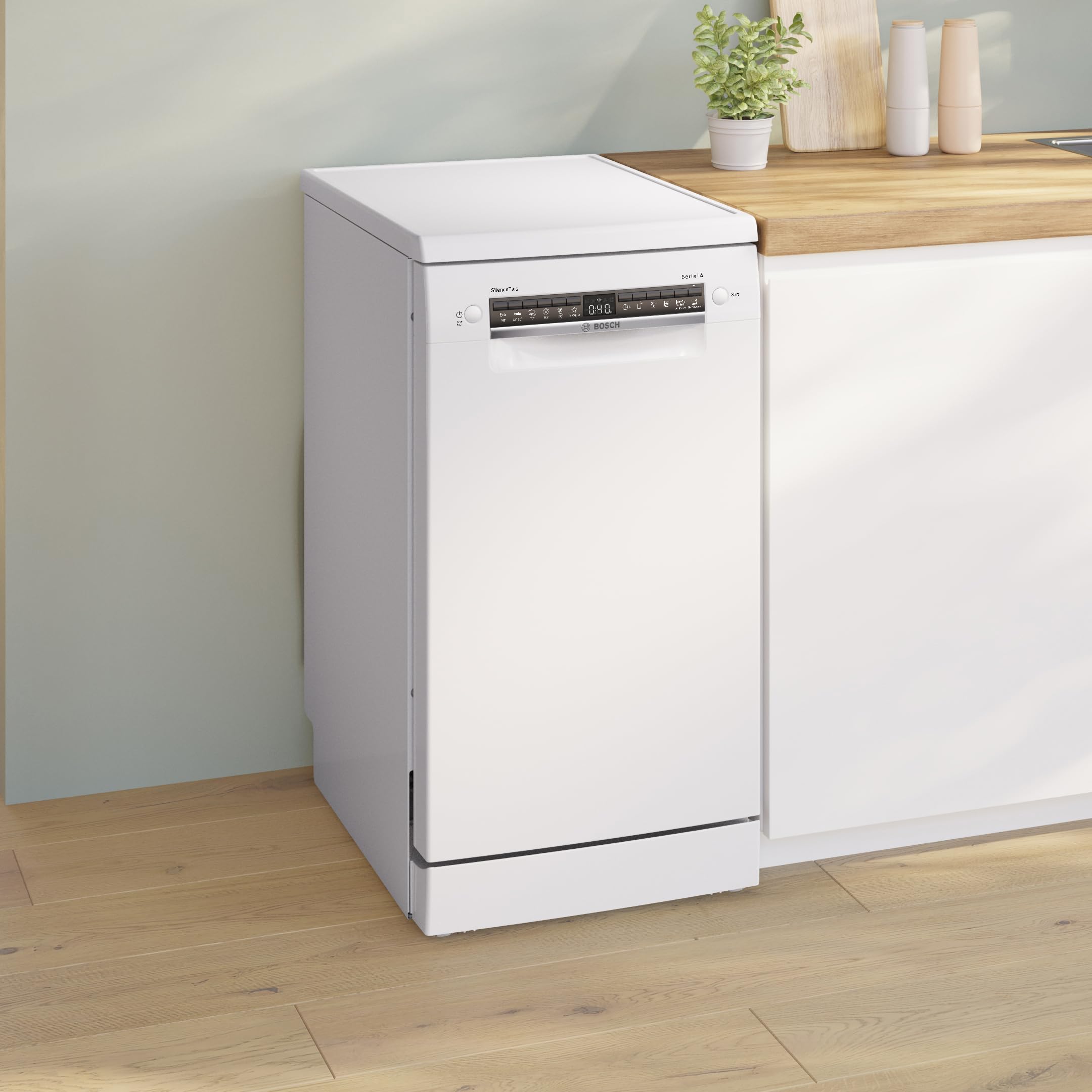 Bosch, Lavavajillas, Serie 4, 45 cm, 10 servicios, blanco, SPS4HMW13E | Una vajilla seca y lista para usar cuando la necesites, con un lavavajillas compacto y silencioso.