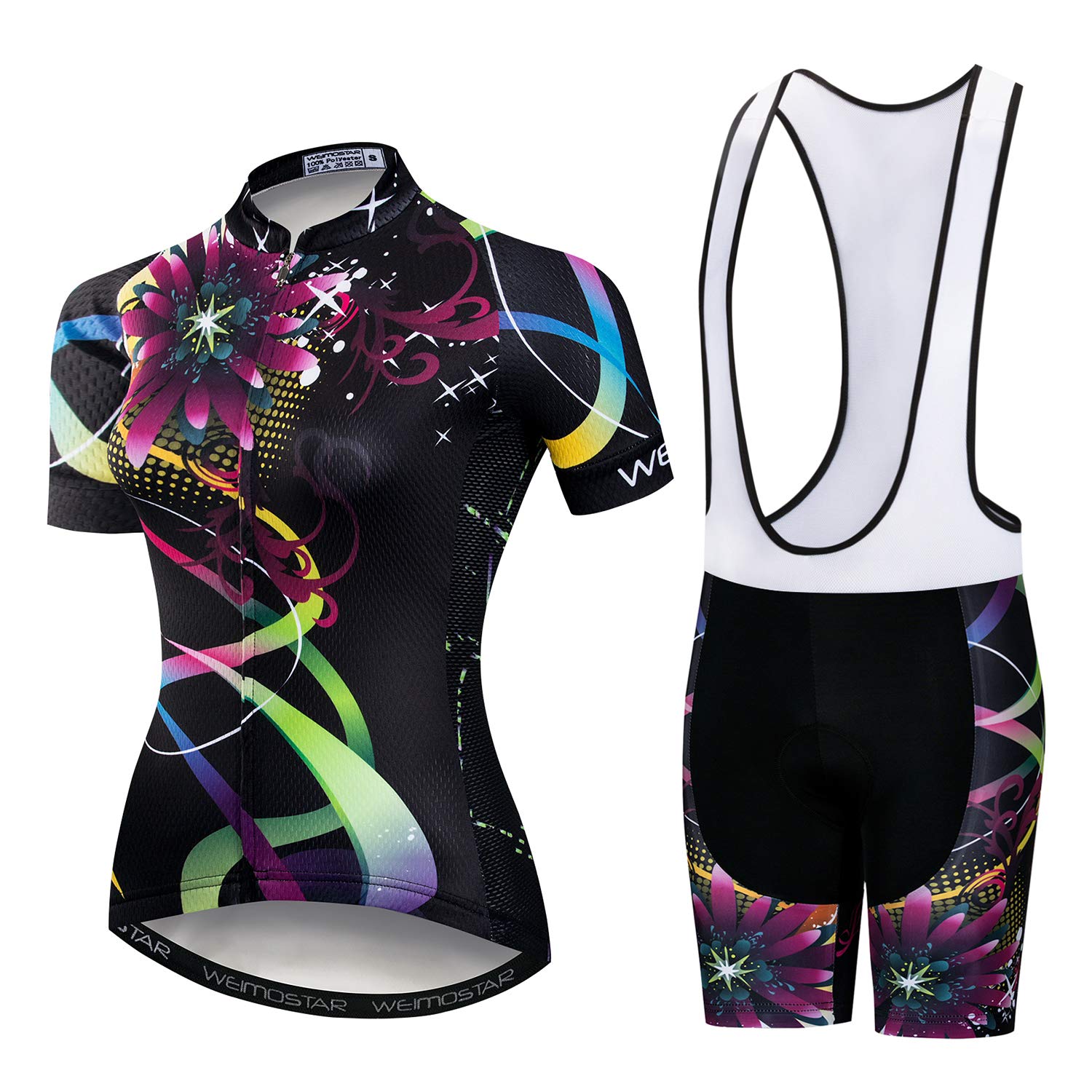 Womens Cycling Jersey Bib Sets Sports Breathable Padded Cycling Clothing Cycling Wear Summer Black Purple M