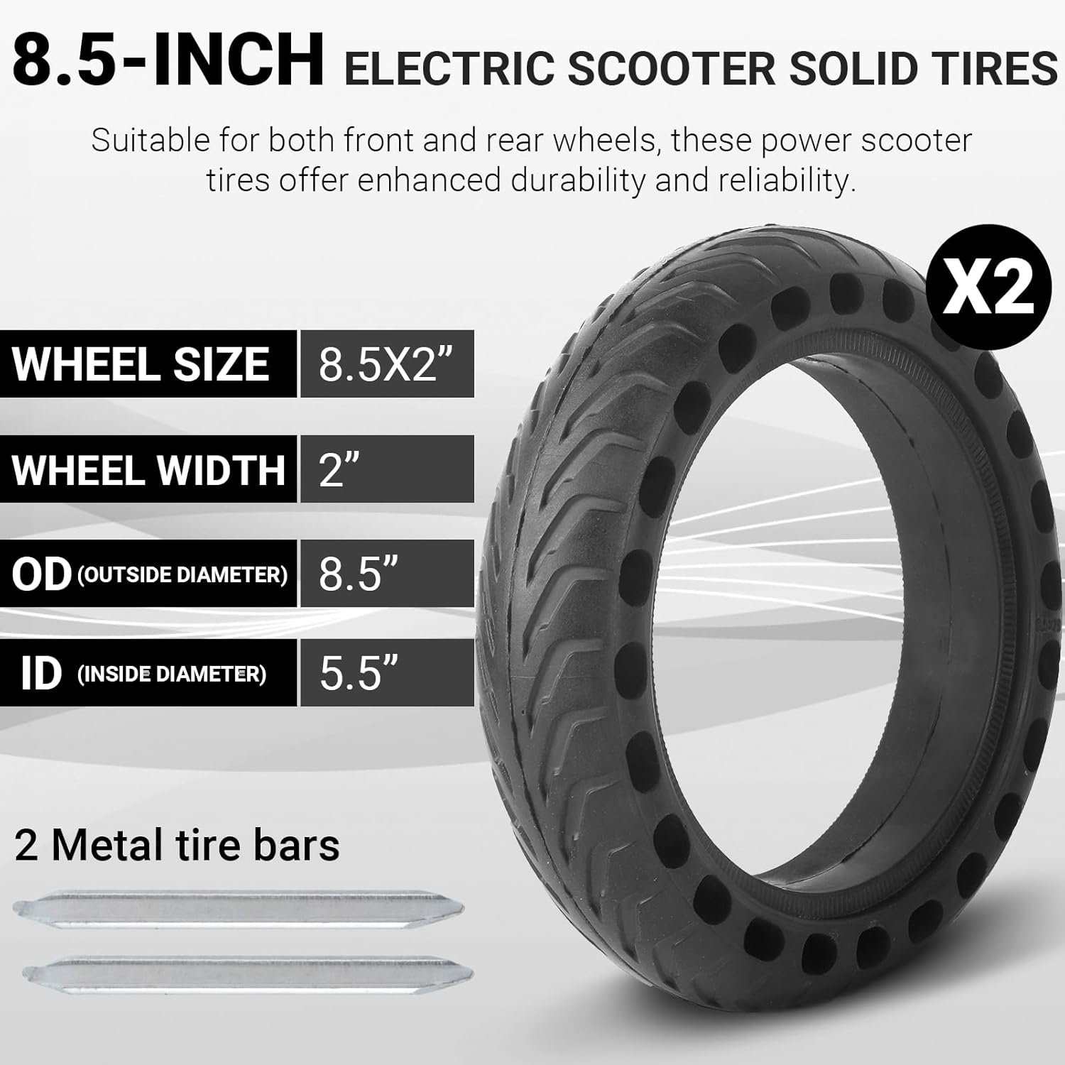 AR-PRO (2-Pack) 8.5 Electric Scooter Solid Tires, 8 1/2 x 2 Scooter Replacement Tires, Compatible for Gotrax Gxl V2/Gotrax XR/Xiaomi M365/Pro Electric Scooter Tire
