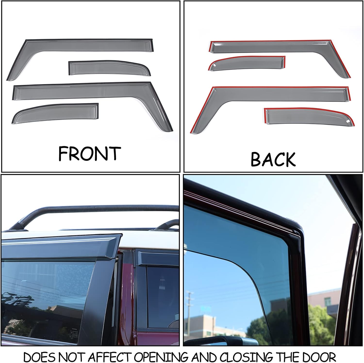 LLKUANG Off-Road Window Rain Guard Visor Weather Shield Deflector Vent Door Visor Trim Fit for Toyot@ FJ Cruiser 2004-2021 SUV Car Window Rain Shield Accessories (Car Window rain Cover)