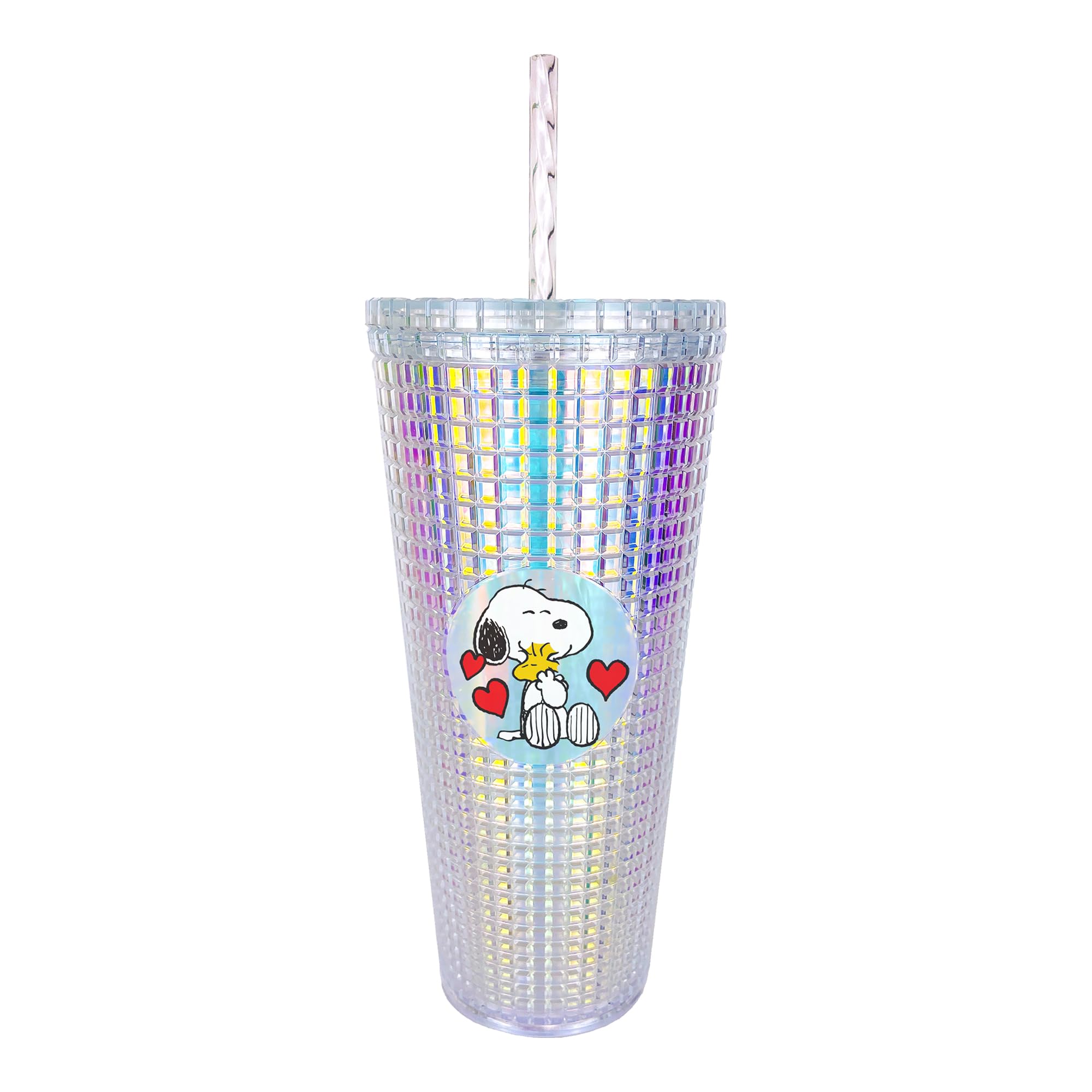 Peanuts Diamond Tumbler, 20oz - Textured Cup w/Staw, Double Wall Insulated, BPA Free - Sn…
