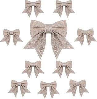 TOPWAYS 10PCS Christmas Bow Decorations, Champagne Gold Bows