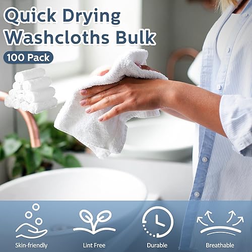 Miniatura 3 de Newwiee 100 paños de baño de secado rápido a granel, toallas faciales de 12 x 12 pulgadas, toallas de mano suaves de microfibra para spa corporal