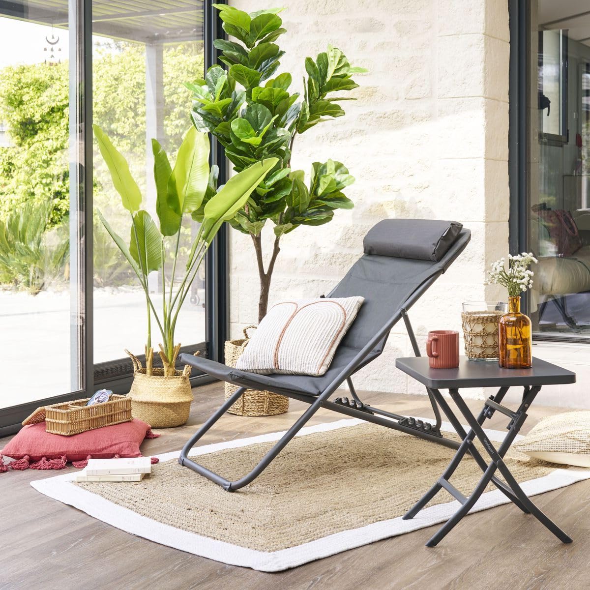 HESPERIDE - Table d'appoint de Jardin Carrée Greensboro Gris Graphite - 40 x 40 cm - Acier Traité Epoxy Antirouille