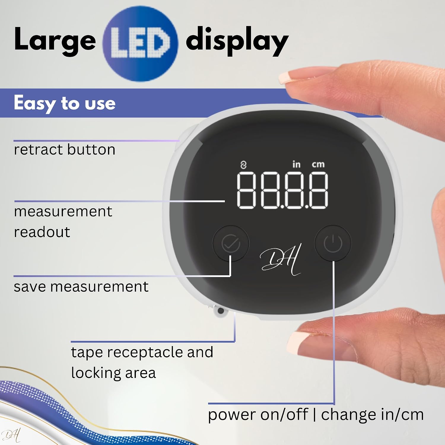 Diamond Hills Rechargeable Smart Body Tape Measure, Measuring Tape For Weight Loss, 60in/150cm, Bluetooth Body Measurement With App, Fitness Measurement Device For Muscle Gain, Waist