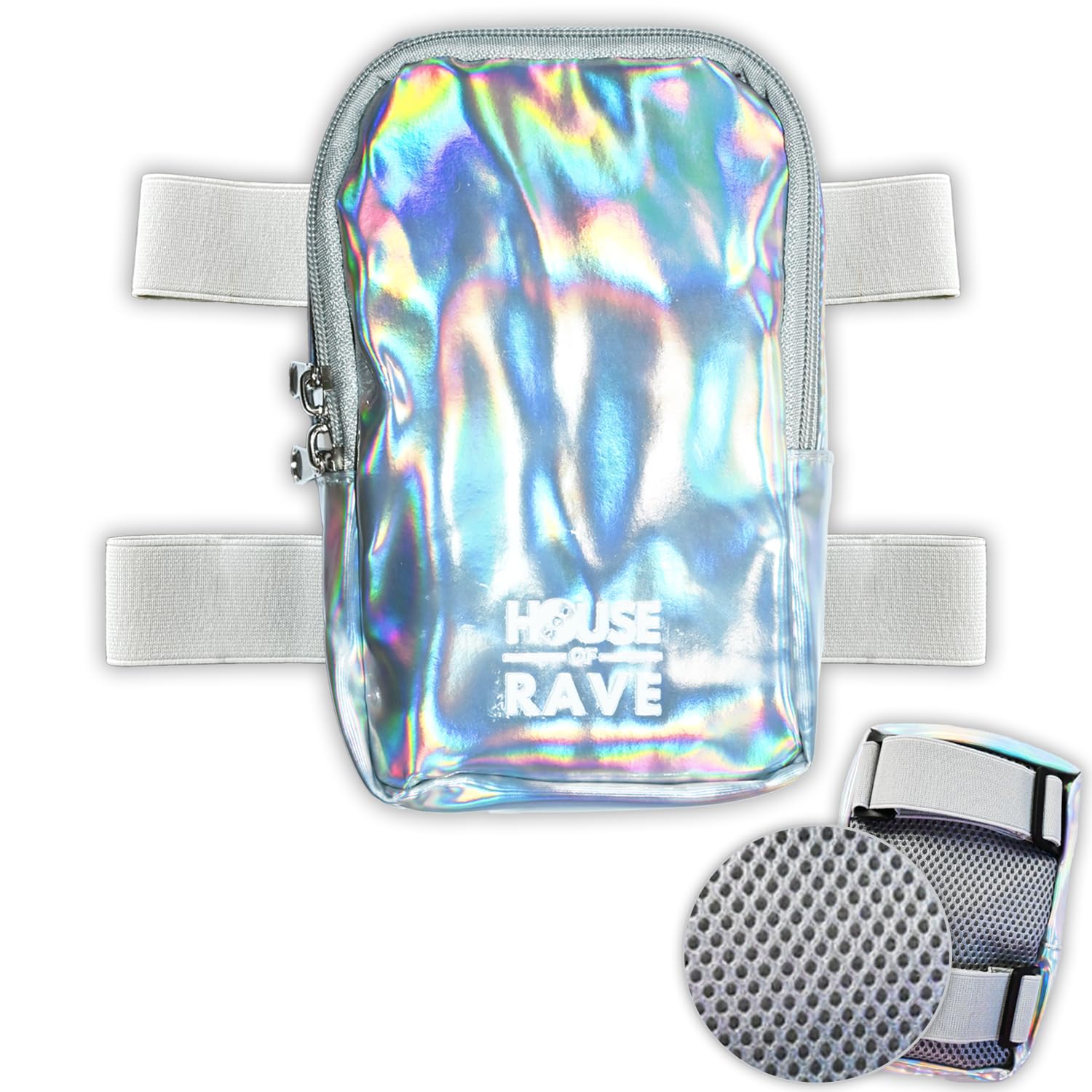 Holographic Thigh Bag No-Slip-Padded Backing - Inner Pockets & Double Zipper Carnival Thigh Bag for Women - Iridescent Leg Bag - Reflective Phone