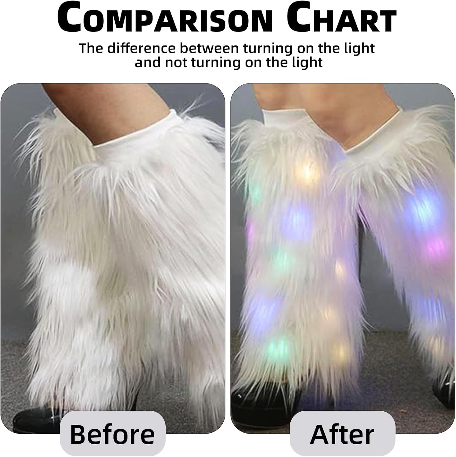 LED Light Up Leg Warmers,Fur Leg Warmers For Women Neon Rave Led Fluffy 80s Sexy Dance Hosiery Fun Furry Light Up Leggings For Girls Boot EDM Christmas Unicorn Costume,Light Up Clothing Accessories - Image 2