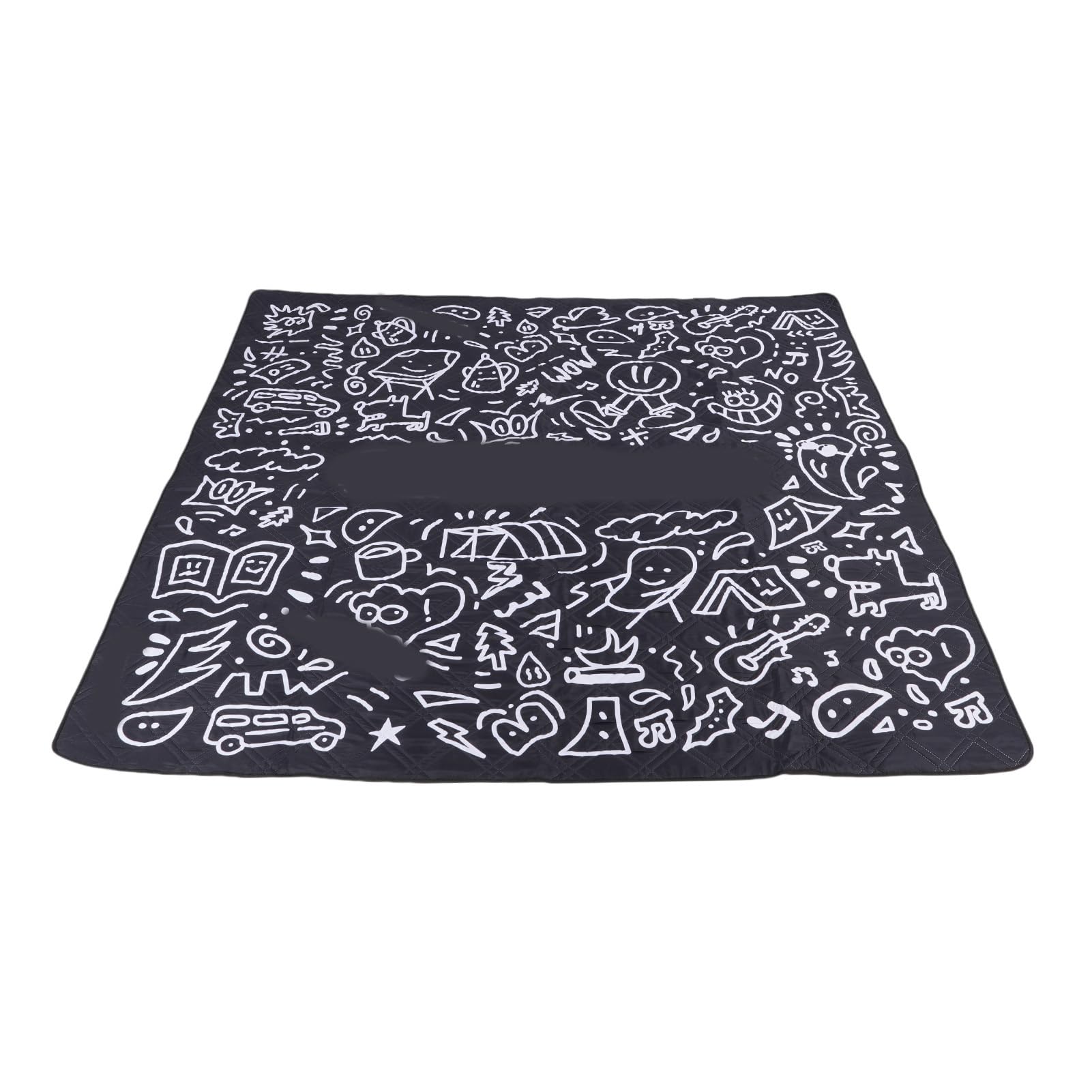 Koc Piknikowy, Gruba Wodoodporna Mata Zewnętrzna o Grubości 6,6 Stopy z Dnem z Folii Aluminiowej i Paskiem do Przechowywania, Można prać w Pralce na Kemping Travel Beach (BLACK)