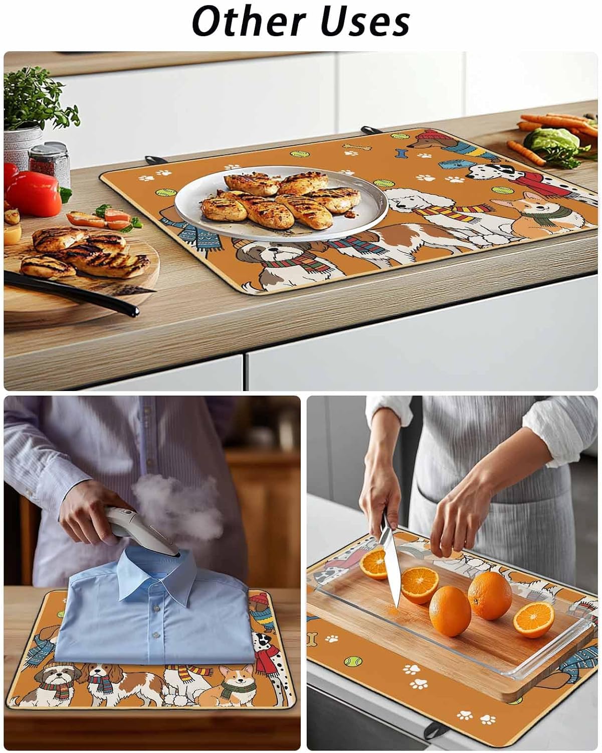 Stove Top Covers for Electric Stove 36x21 Inches, Cartoon Dogs HeatResistant Glass Cooktop Protector, Orange Cute Animals Dogs Paws Prints Ceramic Stovetop Countertop Covers Mat, Oven Cover
