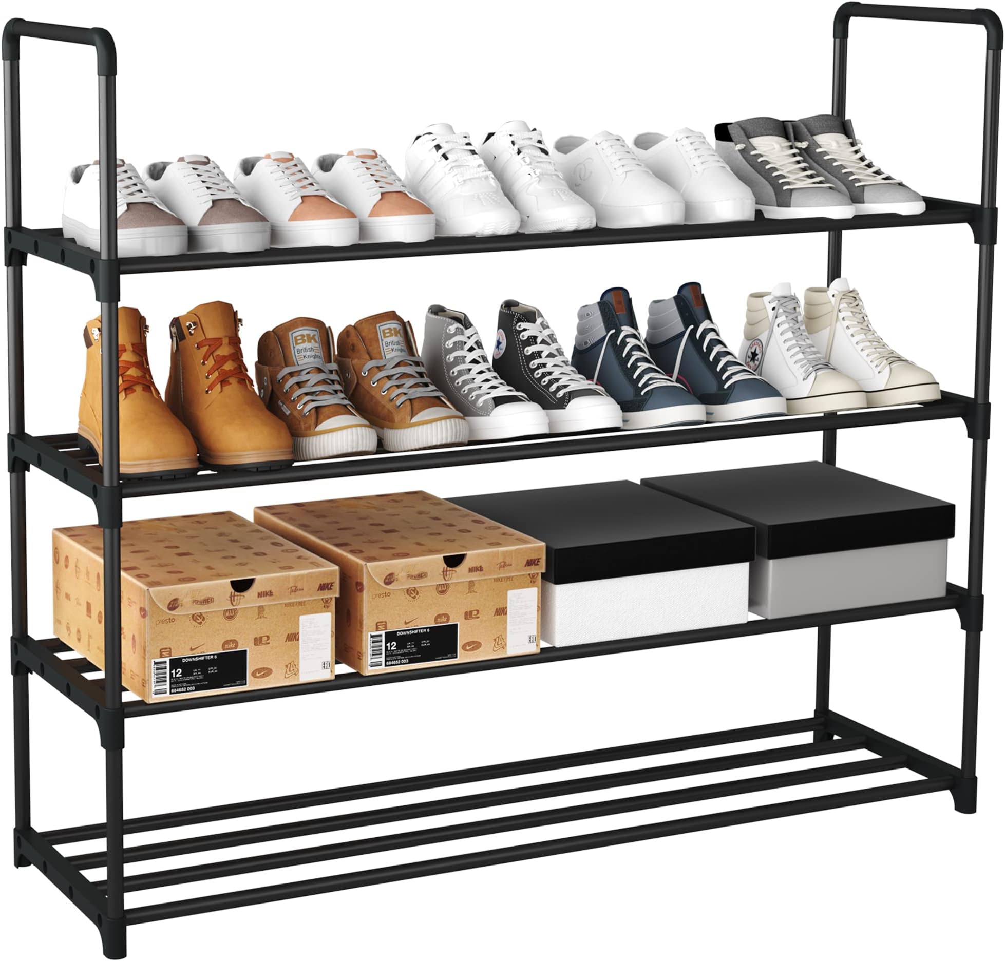 HOMEFORT 4-Tier Shoe Rack, Metal Shoe Tower,20 Pairs Shoe Storage Shelf, Entryway Stackable Shoes Organizer with 4 Tiers Metal Shelves, for Closet, Hallway, Entryway, Black