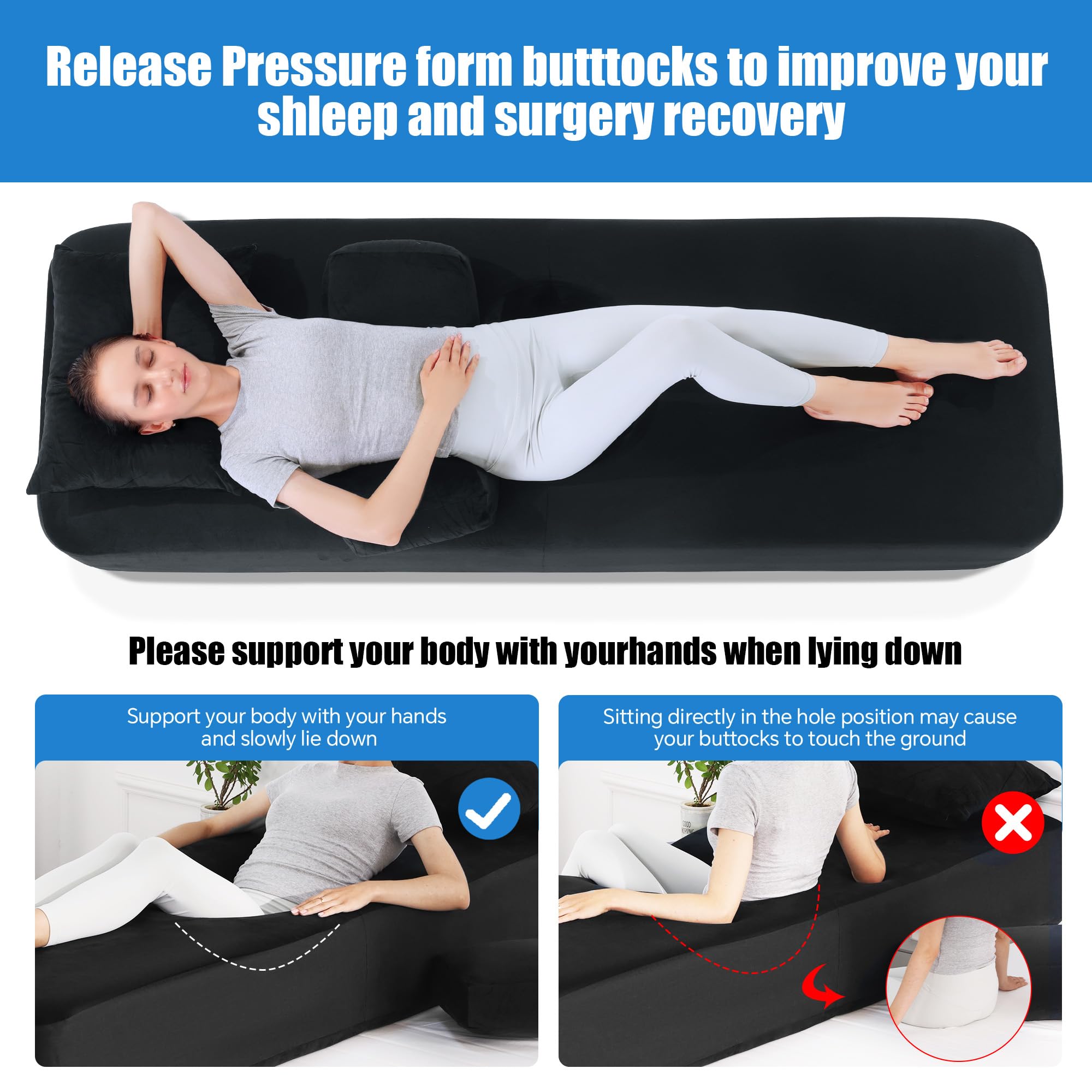 Butt Surgery Chair BBL Mattress Bed With Hole After Surgery For Sitting Sleeping, Inflatabel BBL Couch Chair For Butt Post Surgery Supplies For Brazilian Butt Lift Recovery (Grey Bbl Mattress With Hole