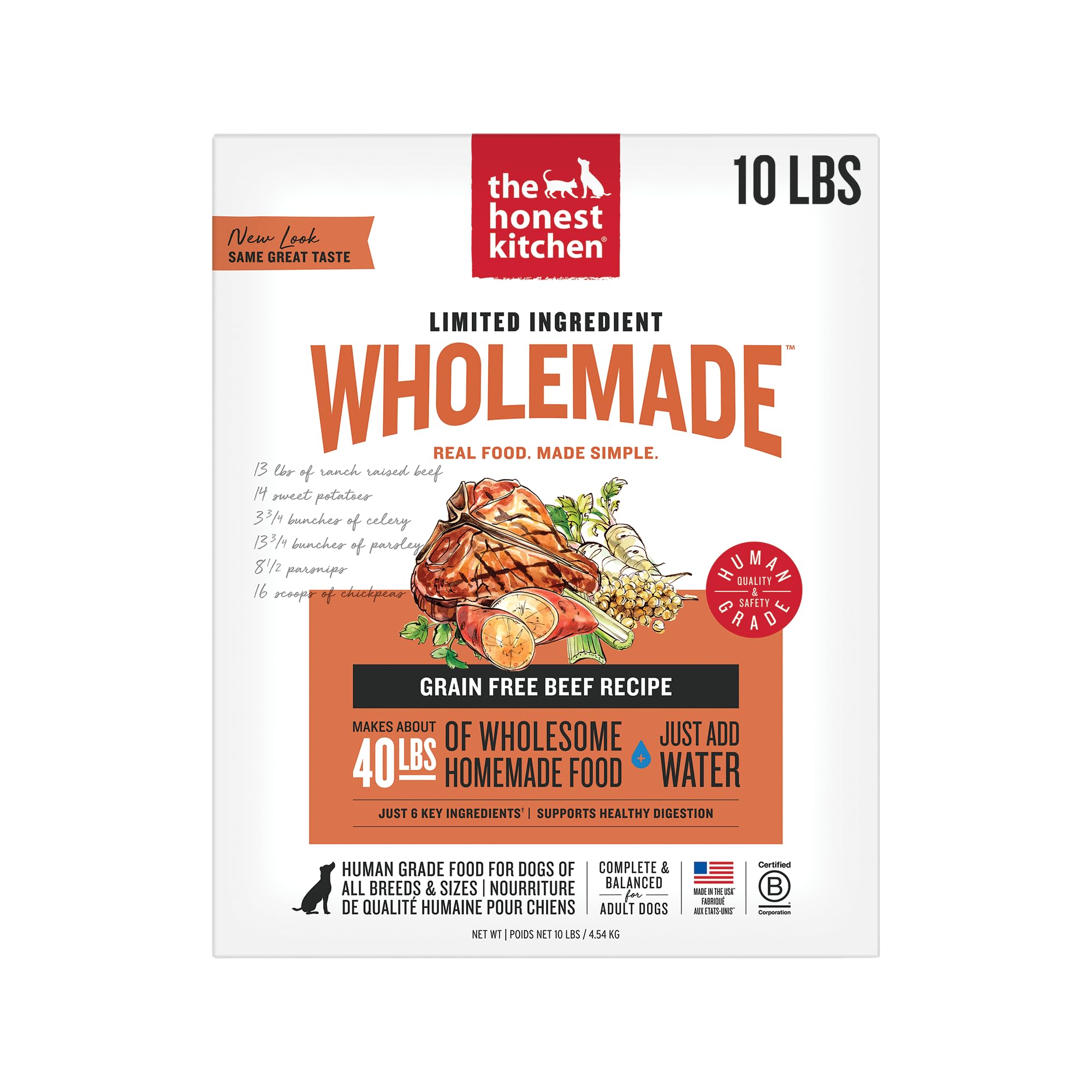 The Honest Kitchen Human Grade Wholemade™ Limited Ingredient Beef Dehydrated Dog Food, 10 lb Box