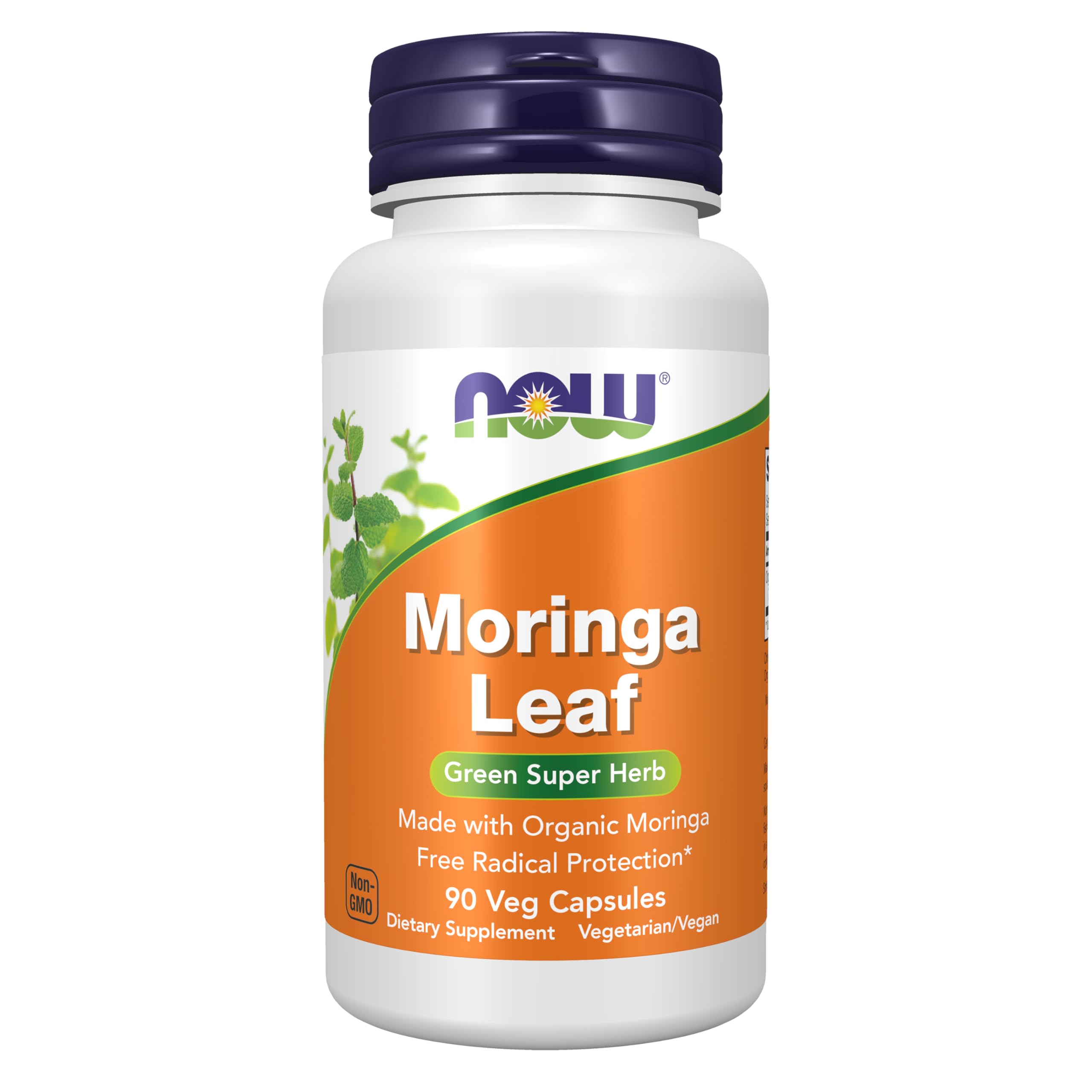 NOW Suplemento de folha de moringa orgânica, 90 cápsulas vegetais
