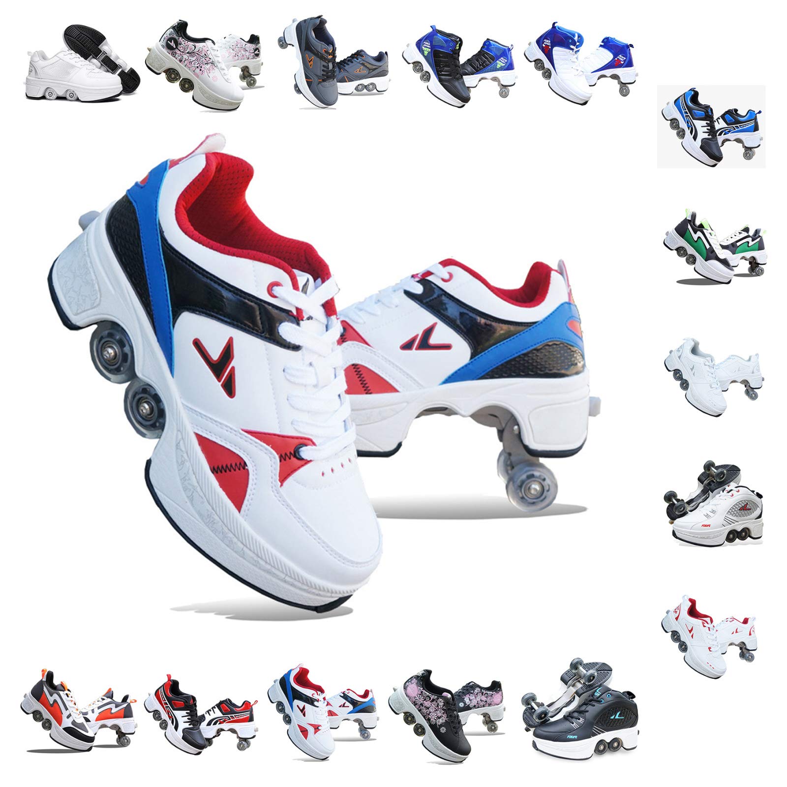 Plmokn Roller Skates for Women with Wheels Adjustable 2-in-1  Multi-Purpose Shoes Boys Girls Universal Running Shoes H 46