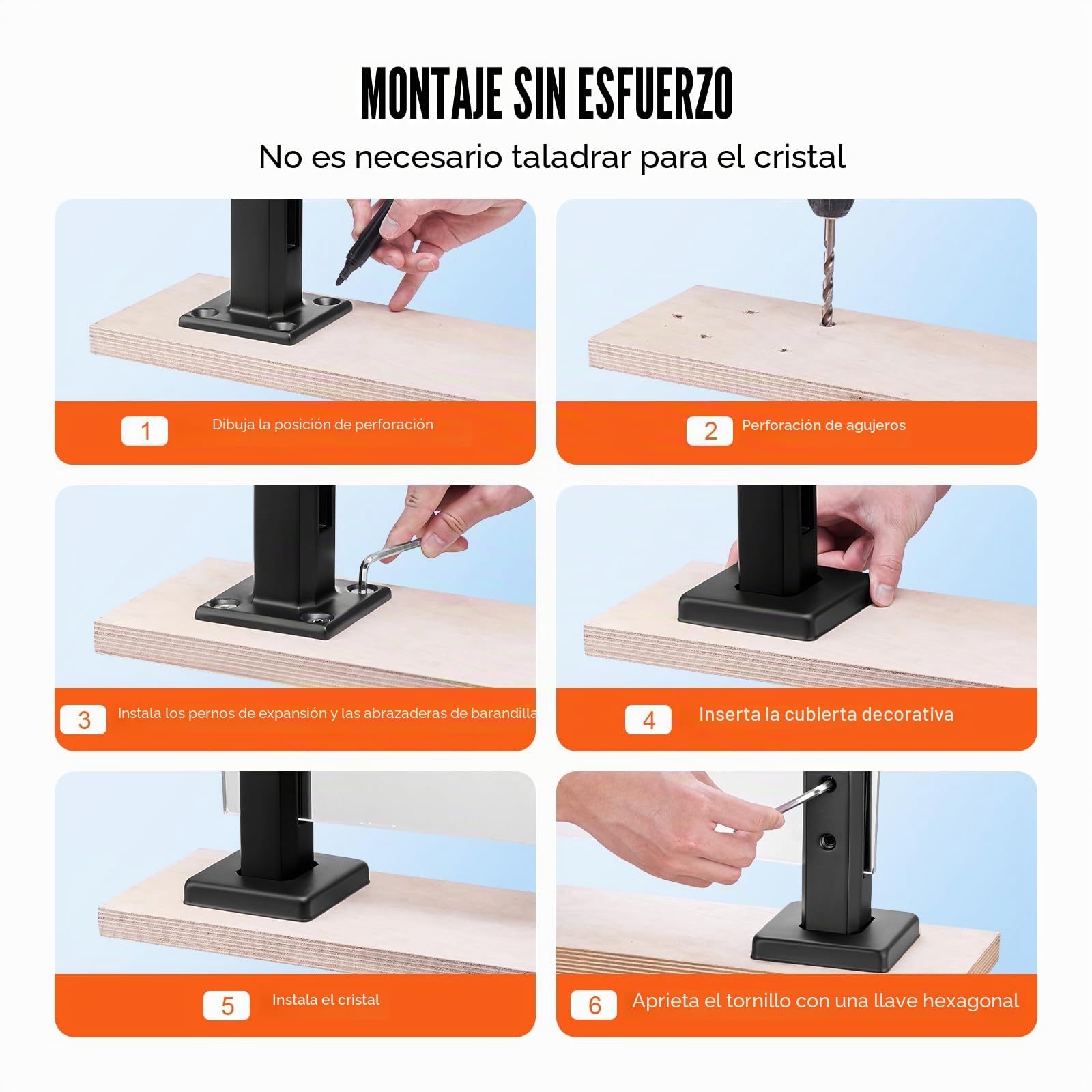 VEVOR Abrazadera de Vidrio, 10 Soportes de Barandilla de Vidrio Cuadrado 100 x 100 x 160 mm para Vidrio Templado de 8-12 mm de Espesor, Acero Inoxidable 304, para Balcón, Jardín, Cubierta, Escalera