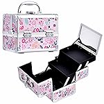 Joligrace Makeup Case for Girls Cosmetic Train Case Makeup Storage Box Jewelry Organizer Hair Accessories Lockable with Trays & Mirror Floral