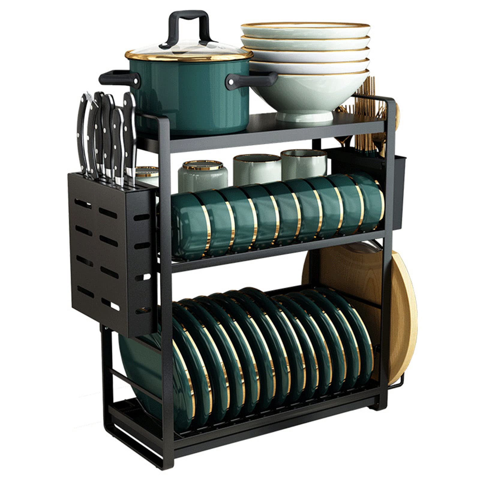 Dish Storage Rack Dish Drying Rack Over Sink Stainless Steel with Multiple Baskets Utensil Sponge Holder Sink Caddy
