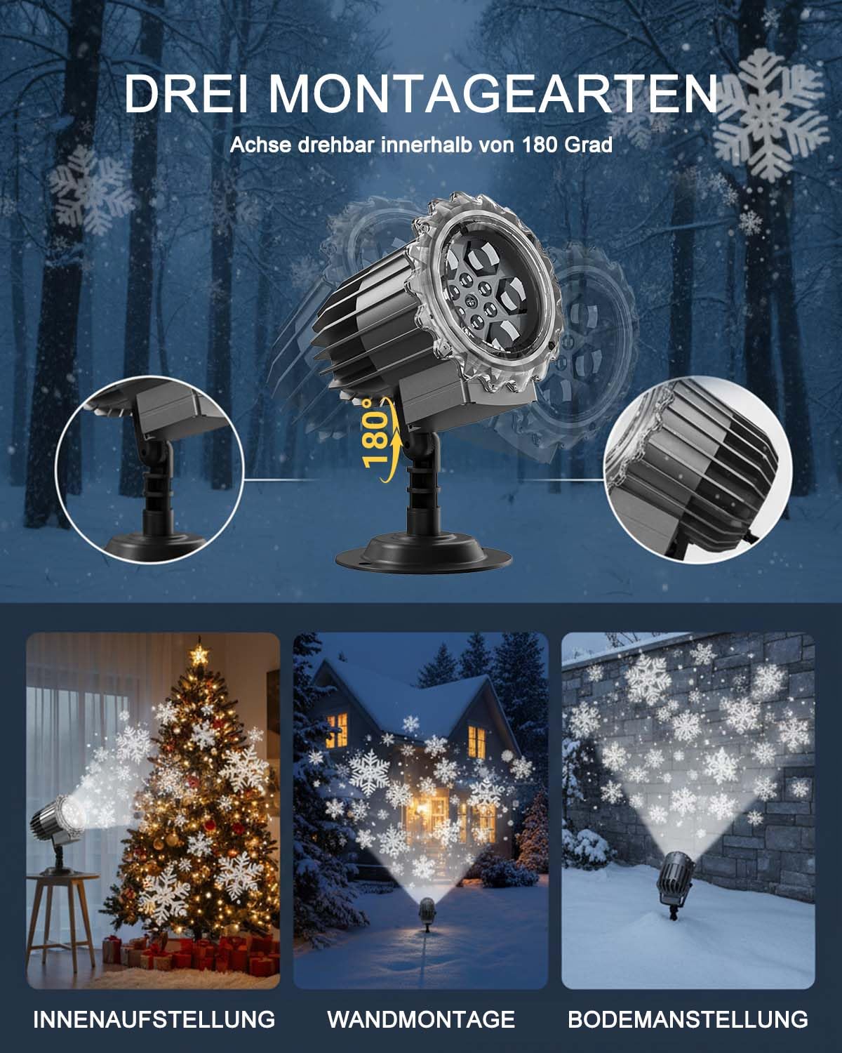 Trongle Weihnachten Schneeflocke Projektor Licht 3D-Effekt, LED Projektionslampe mit Fernbedienung & Timer, Weihnachtsprojektor Licht Wasserdicht, Dynamischem Schneefall, für die Weihnachtsdekoration