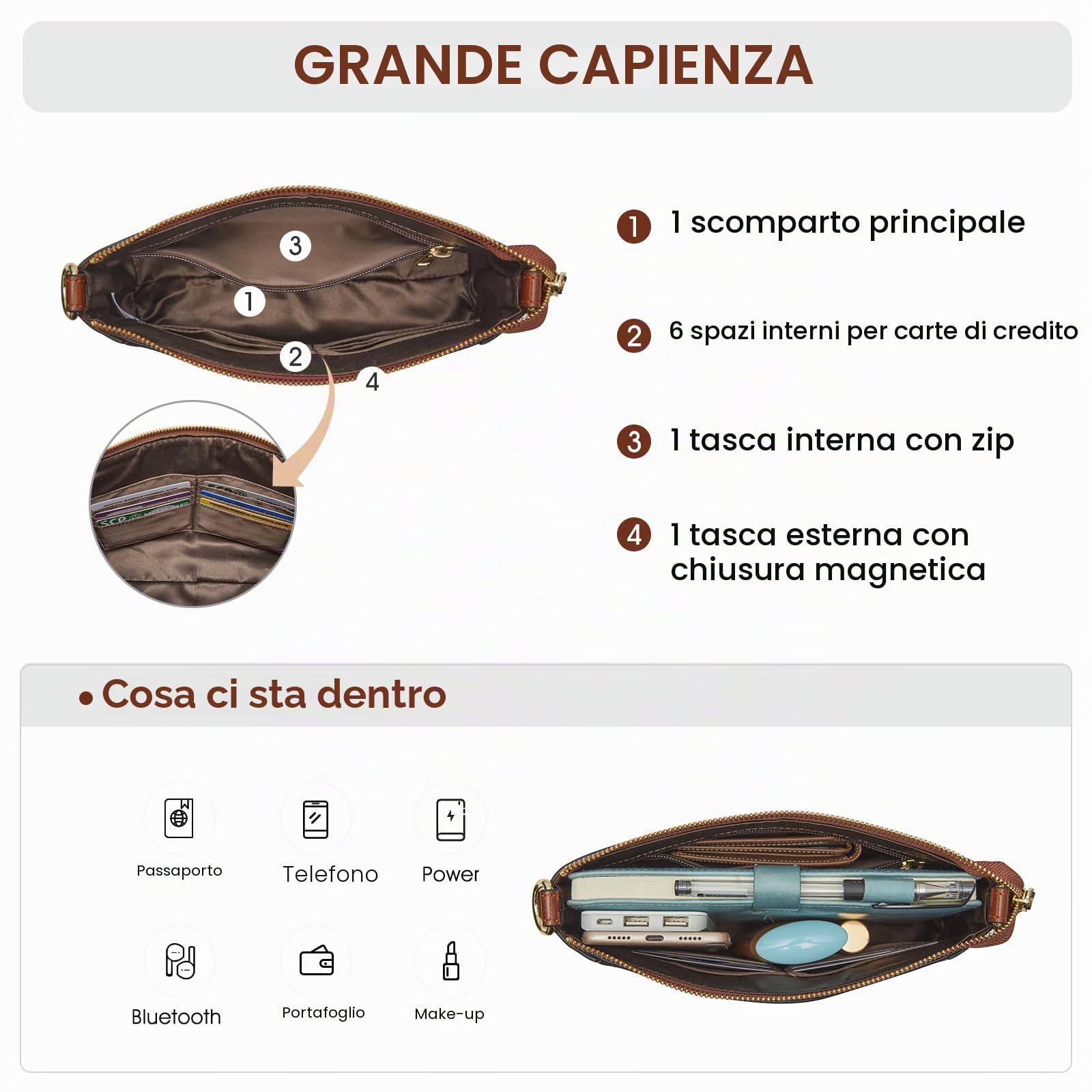 Kattee Borse a tracolla in pelle da donna, alla moda, piccole borse a tracolla e borse, pochette da polso con 2 cinghie