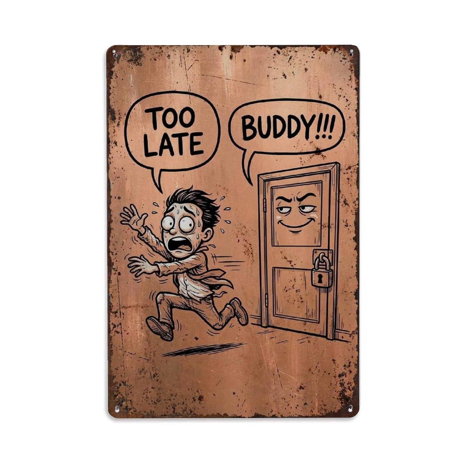 Too Late Buddy Funny Vintage Humorous Toilet Metal Tin Sign