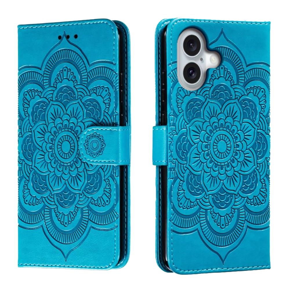 shingtomua for iPhone 16 Case Wallet with Card Holder Kickstand Magnetic Soft Leather Flip Fold Cover for iPhone 16 (Blue, iPhone 16)